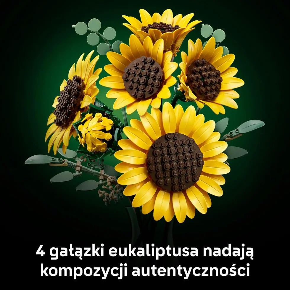 LEGO Botanicals Bukiet słoneczników, zestaw konstrukcyjny dla dorosłych, kwiatowa dekoracja z sześcioma kwiatami i liśćmi eukaliptusa, pomysł na prezent urodzinowy dla kobiet i mężczyzn 11502