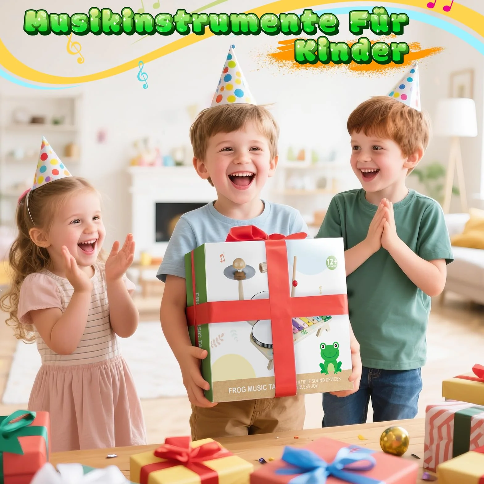 Skirfy Instrumenty muzyczne dla dzieci, drewniana zabawka, zestaw perkusyjny z pałeczkami perkusyjnymi i ksylofonem, zabawka edukacyjna dla chłopców i dziewczynek od 3, 4, 5 lat, zabawka sensoryczna