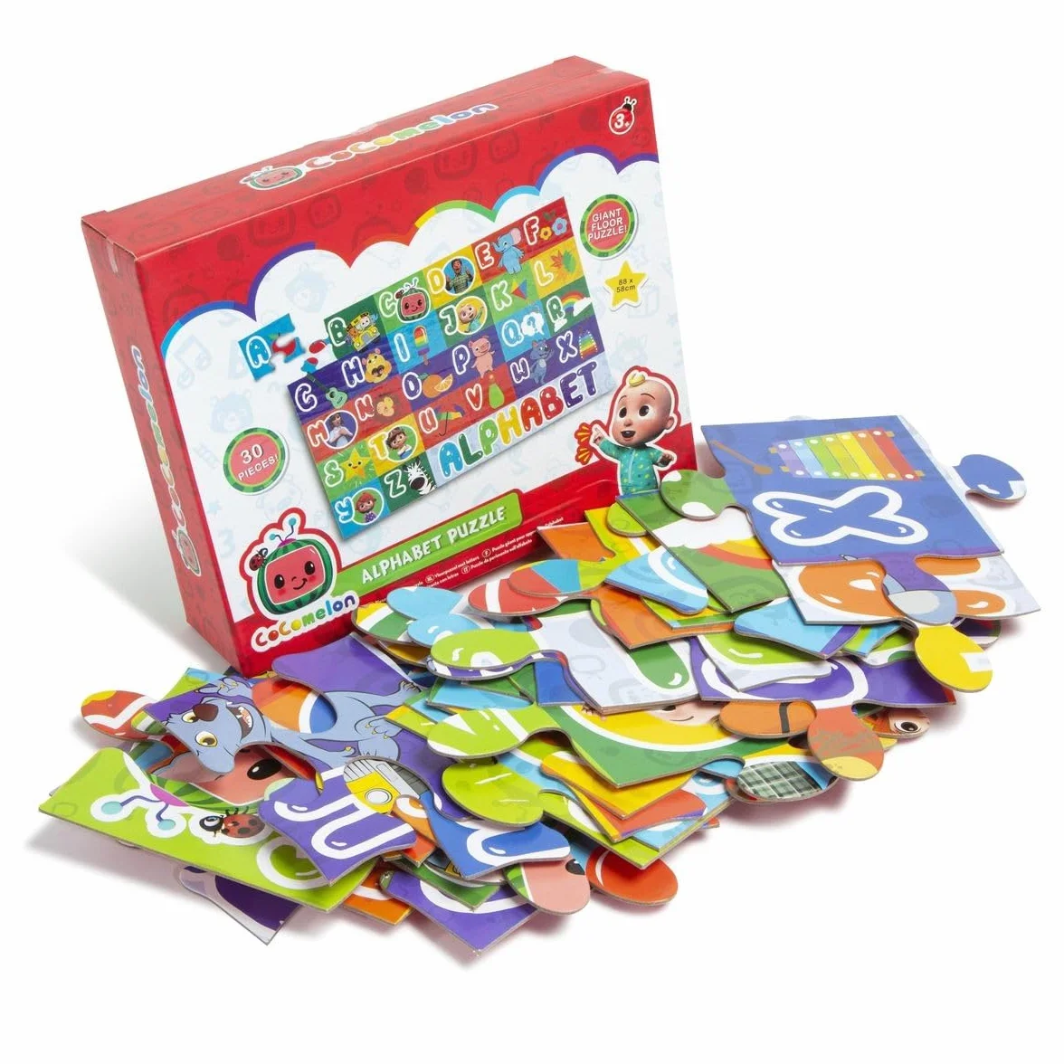 CoComelon 30 elementów, ogromne alfabet od A do Z, puzzle podłogowe, dla dzieci, nauka, aktywność, gra