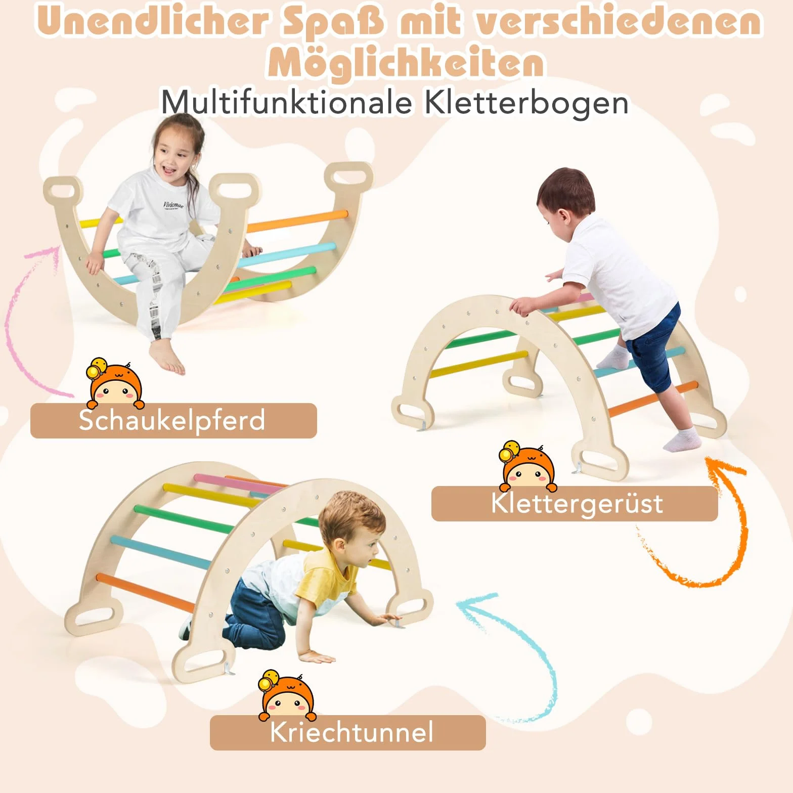 COSTWAY Trójkąt wspinaczkowy z zjeżdżalnią, łukiem do wspinaczki, w zestawie dwustronna rampa, do wspinaczki, zjeżdżania i huśtania, 4 w 1 wieża wspinaczkowa do użytku w pomieszczeniach od 1 roku