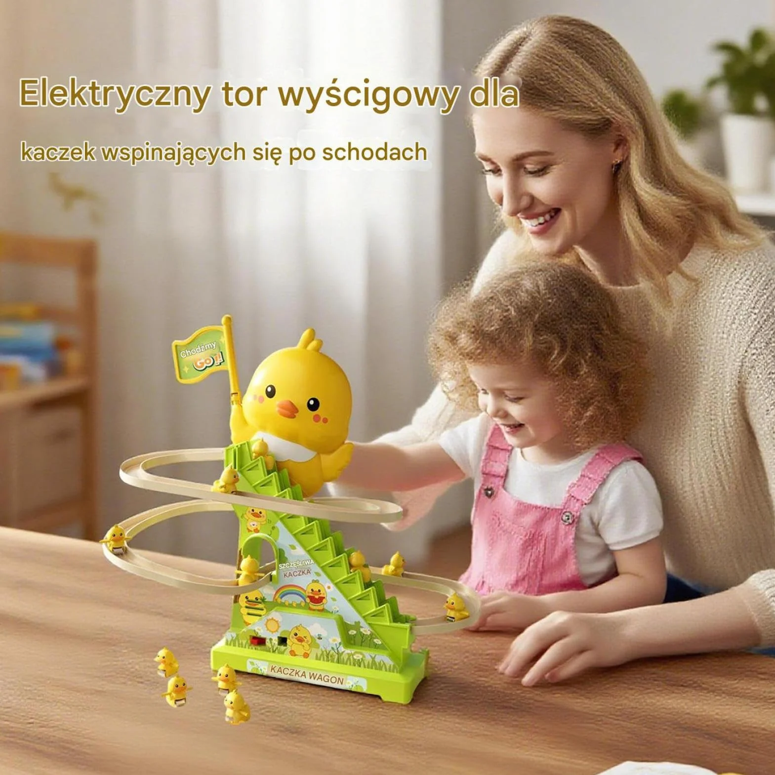 Duck Climbing Stairs Toy - Musical Rolling Game for Kids Entertainment | ABS Track Set with Moving Stair Conveyor, Light Up Duck Figures, Interactive Activity Toy for Playroom Fun