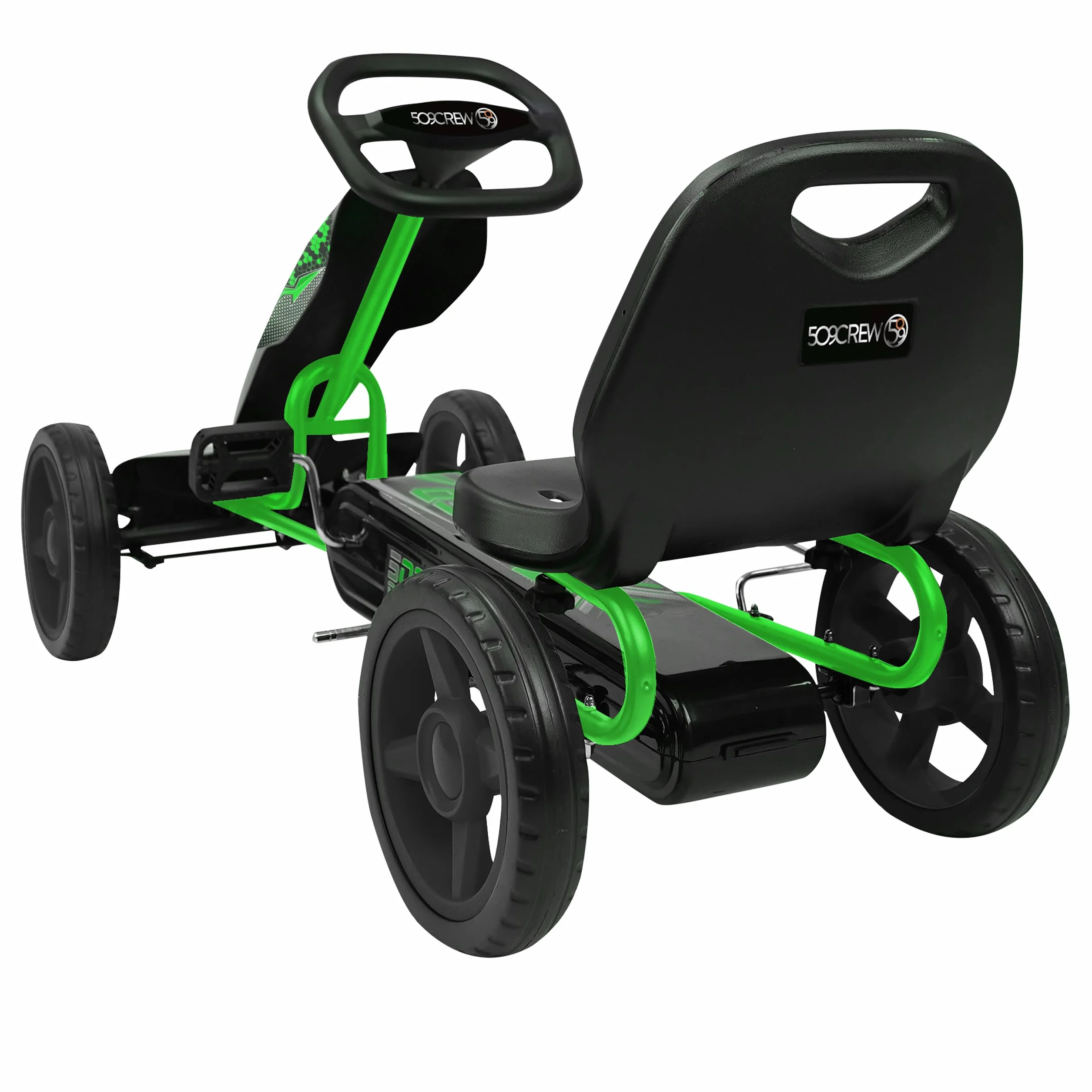509 Crew XSpeed Go-Kart zielony, grafika sportowa, regulowane siedzisko, felgi 25 cm, koła EVA, hamulec ręczny