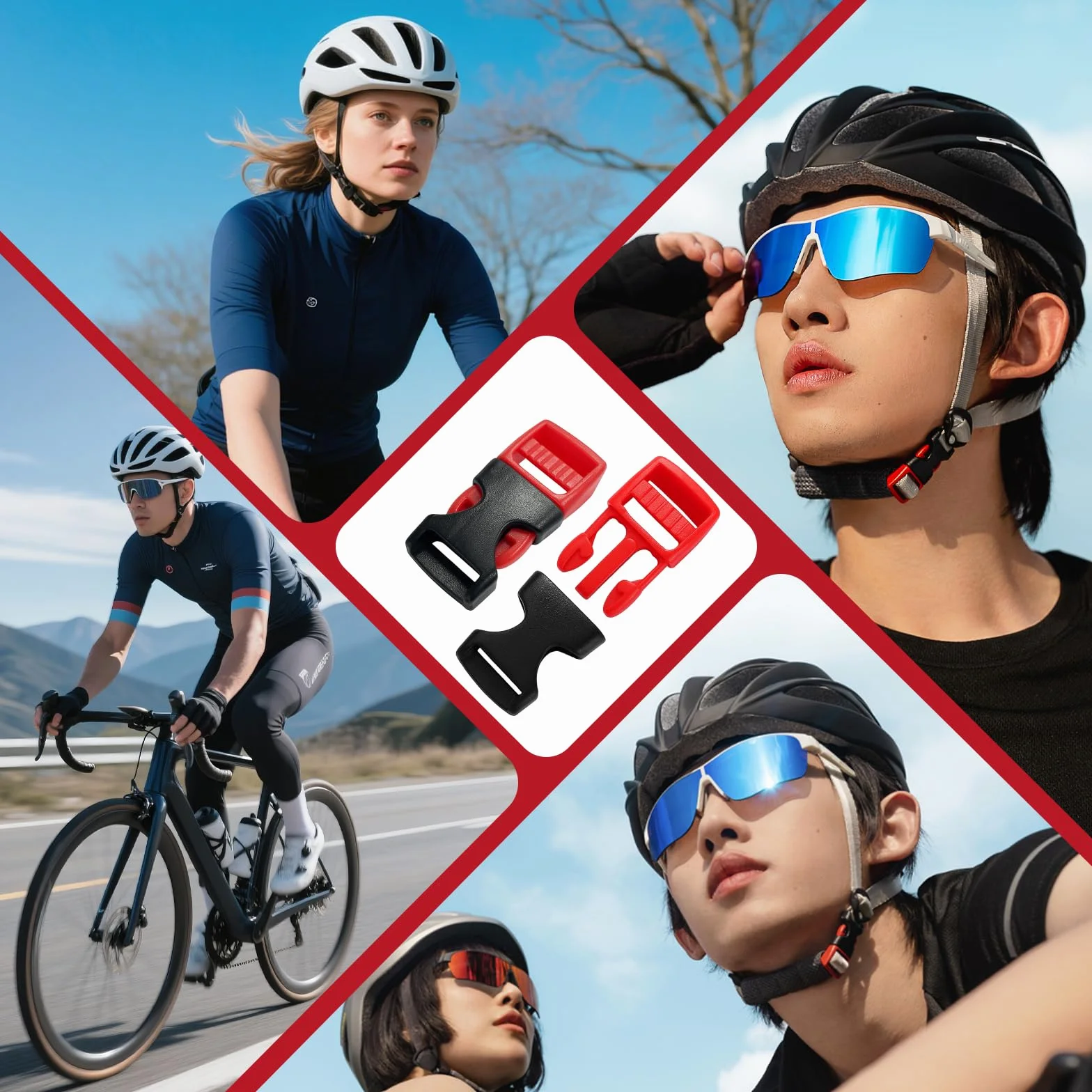 4-częściowy zestaw zamka do kasku rowerowego, klips podbródkowy do kasku rowerowego, zamknięcie z zamkiem szyjkowym do kasku Abus, kasku motocyklowego, MTB, e-bike, kasku wyścigowego