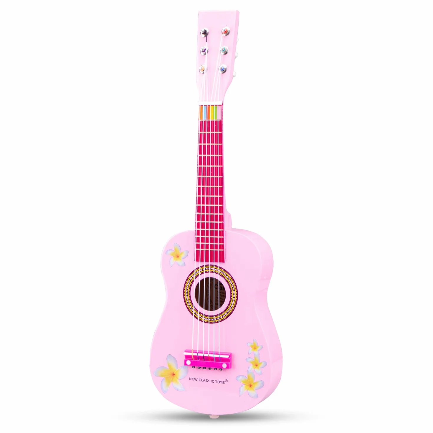 New Classic Toys - 10348 - instrument muzyczny - zabawka gitara drewniana - różowa z kwiatami