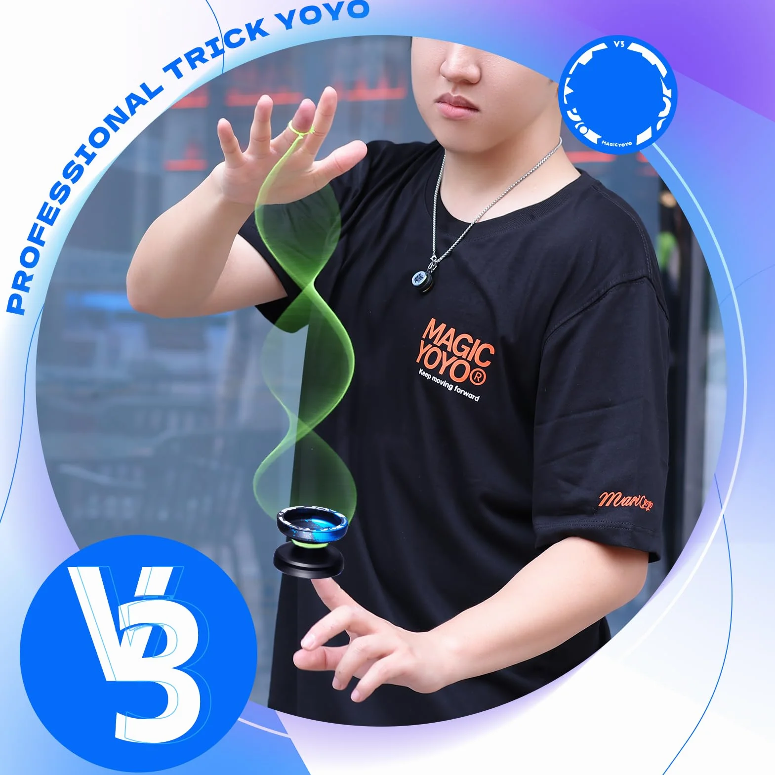 MAGICYOYO Profesjonalne JoJo V3 Responsywne dla Dzieci, Dual Purpose z Niereagującym Trybem, Metalowe z Zestawem Łożysk, 12 Sznurków + Torba (Czarno-Niebieska)