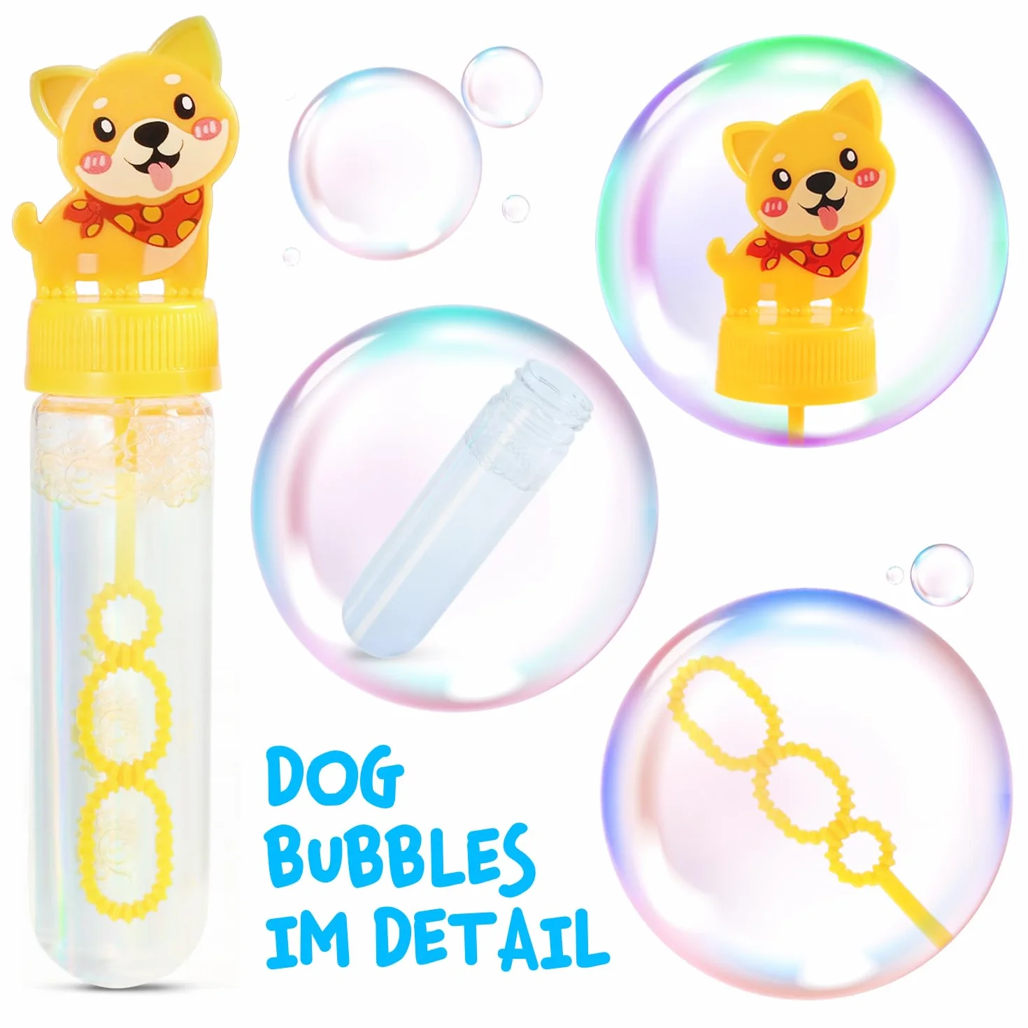 Magicat Zestaw baniek mydlanych XL dla dzieci 2025, 12 sztuk z zabawnymi uchwytami dla szczeniaków, 30 ml płynu w tubce, idealne na urodziny i do ogrodu, prezent urodzinowy dla dziecka (wersja 1)