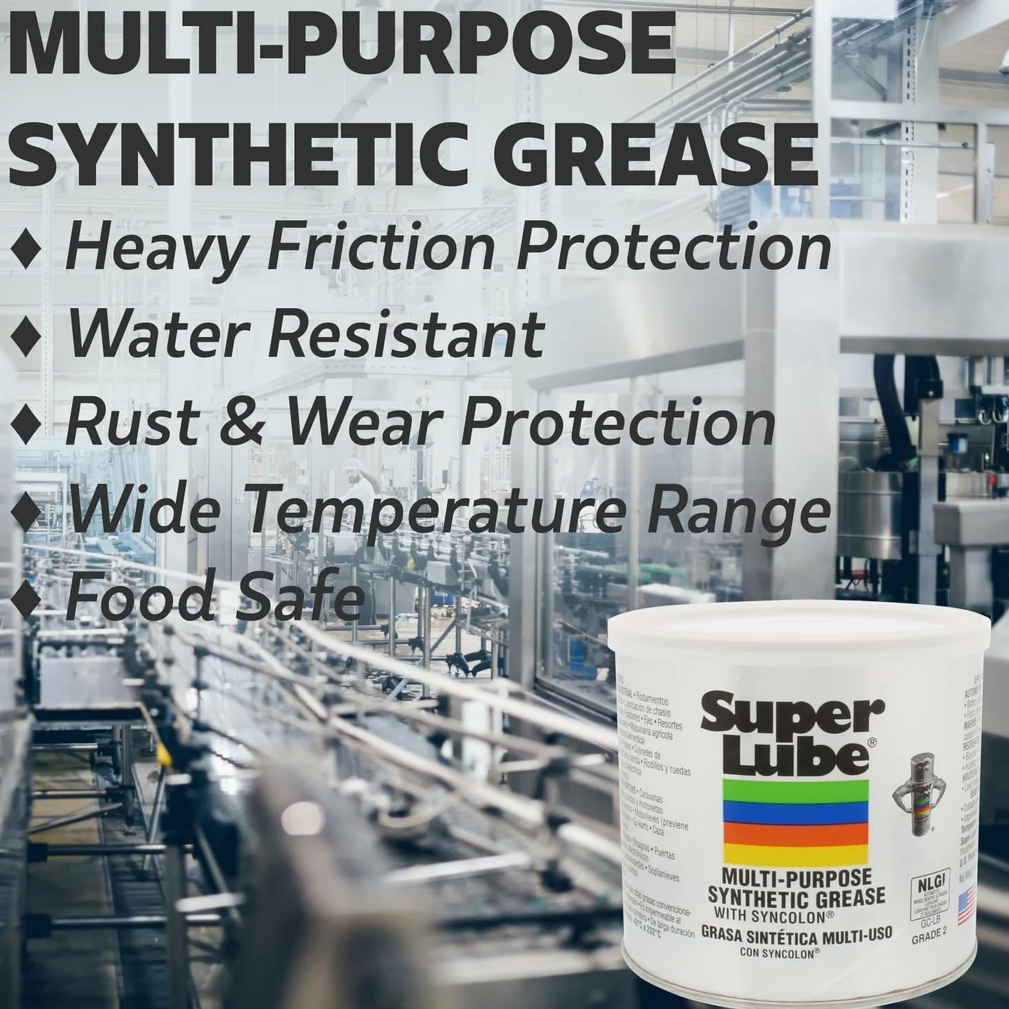 Super Lube 41160 Synthetic Grease (NLGI 2), 14,1 oz Canister, przezroczysty biały Super Lube