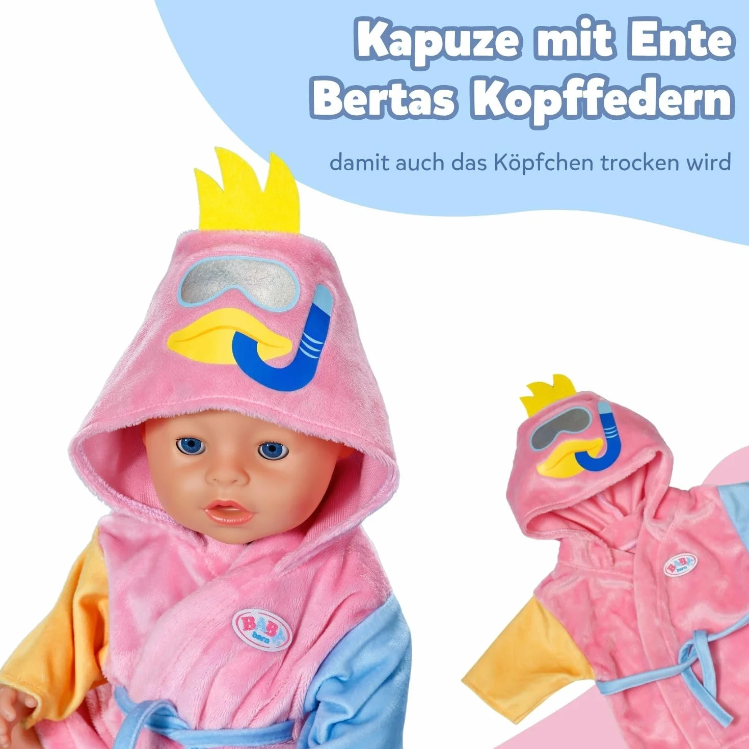 Szlafrok BABY born - z kaczką i rękawami akcesoria dla lalek, odzież odpowiednia dla lalek o rozmiarze 43 cm