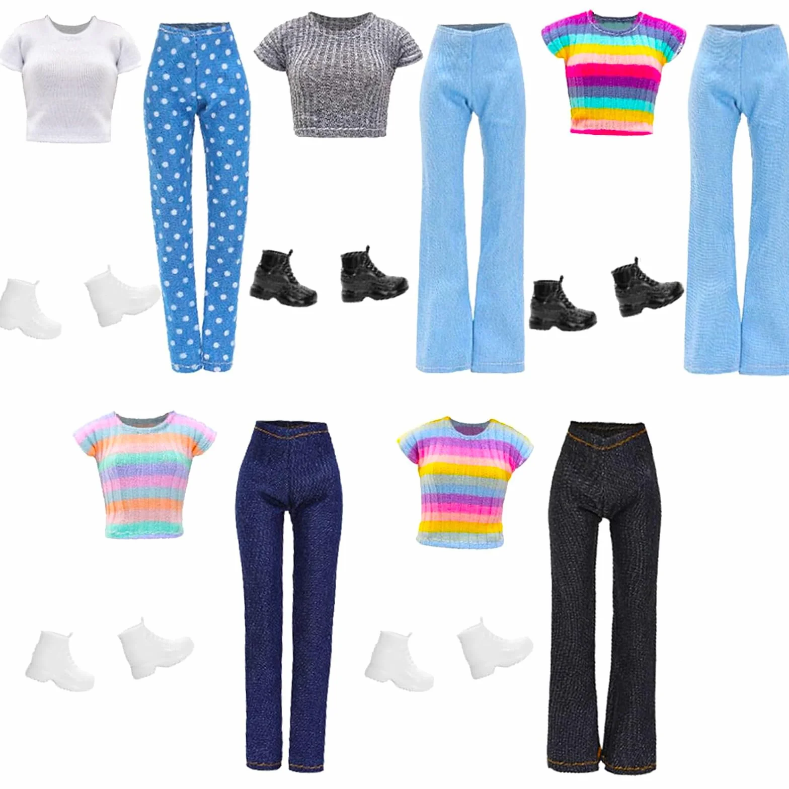 Festfun 15 ubrań dla lalek Fashion odzież dla lalek zawiera 5 topów T-shirt stroje odzież 5 spodni 5 butów dla 11,5 cala 30 cm dziewczynki lalki