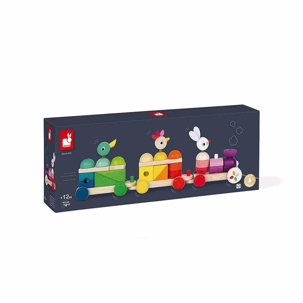 Janod - Zigolos Giant Multicoloured Wooden Train - 2-In-1 Early Learning Pull-Along Toy - Motor Skills Training - Water-Based Paint - Fsc Certified - from 1 Year Old, J08202