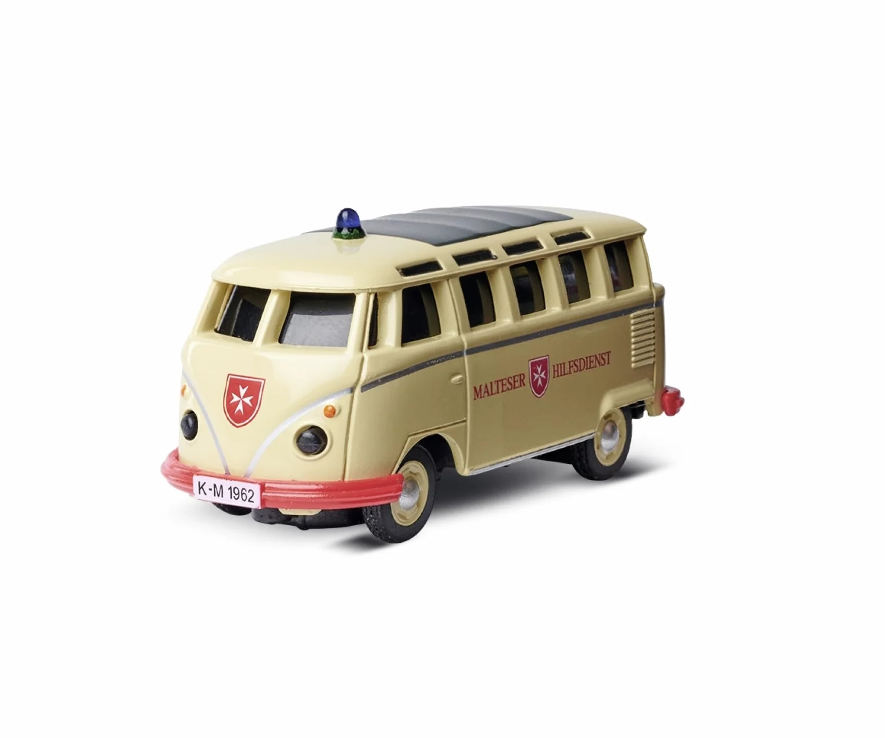 Carson 500504152 1:87 VW T1 Policja + maltański Combo LCD 2,4 GHz – model gotowy do jazdy, pilot zdalnego sterowania 2,4 GHz z przyłączem ładowania, w zestawie 4 baterie AAA, z oświetleniem LED,