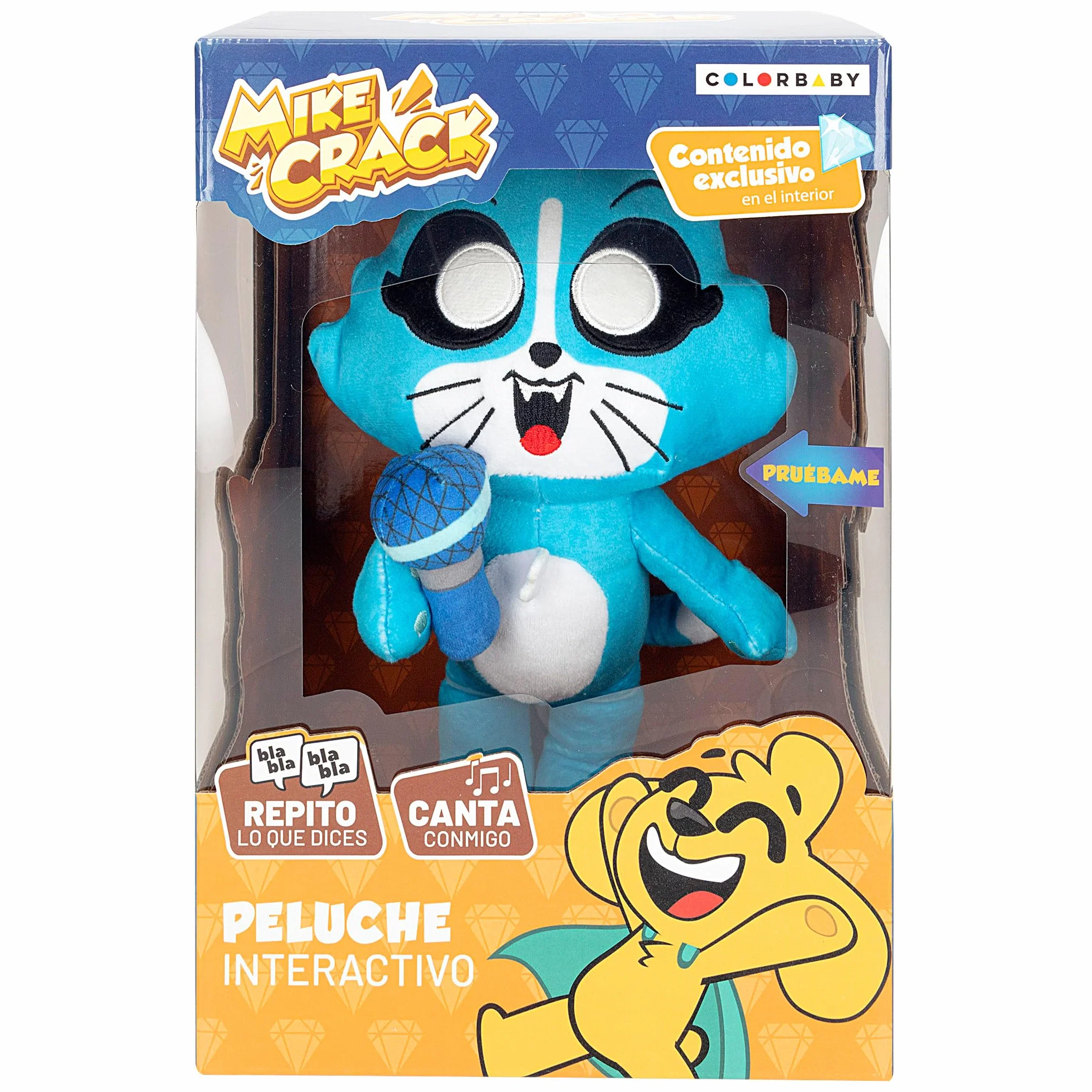 COLORBABY Mikecrack, Interaktywna pluszowa zabawka, kotek Akela, z muzyką, nagrywanie głosu i odtwarzanie, zabawka postać Youtube, 29 cm, śpiewa najlepszą piosenkę, powtórz to, co mówisz (85424)