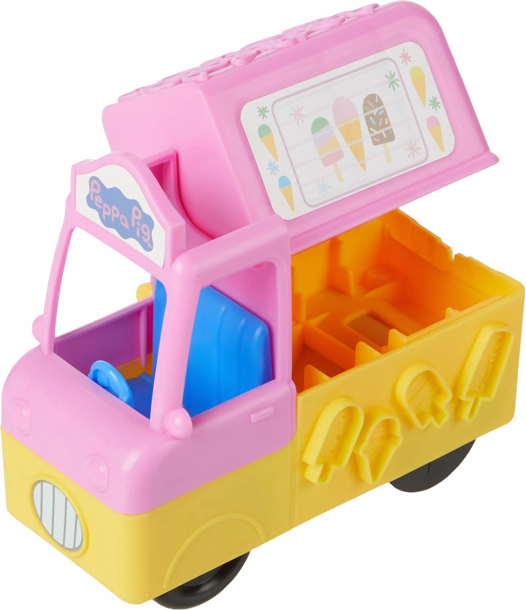 Play-Doh Zestaw do zabawy z lodami, Świnką Peppą i ciastoliną Play-Doh, furgonetka z lodami, figurki Peppy i George'a oraz 5 pojemników z ciastoliną