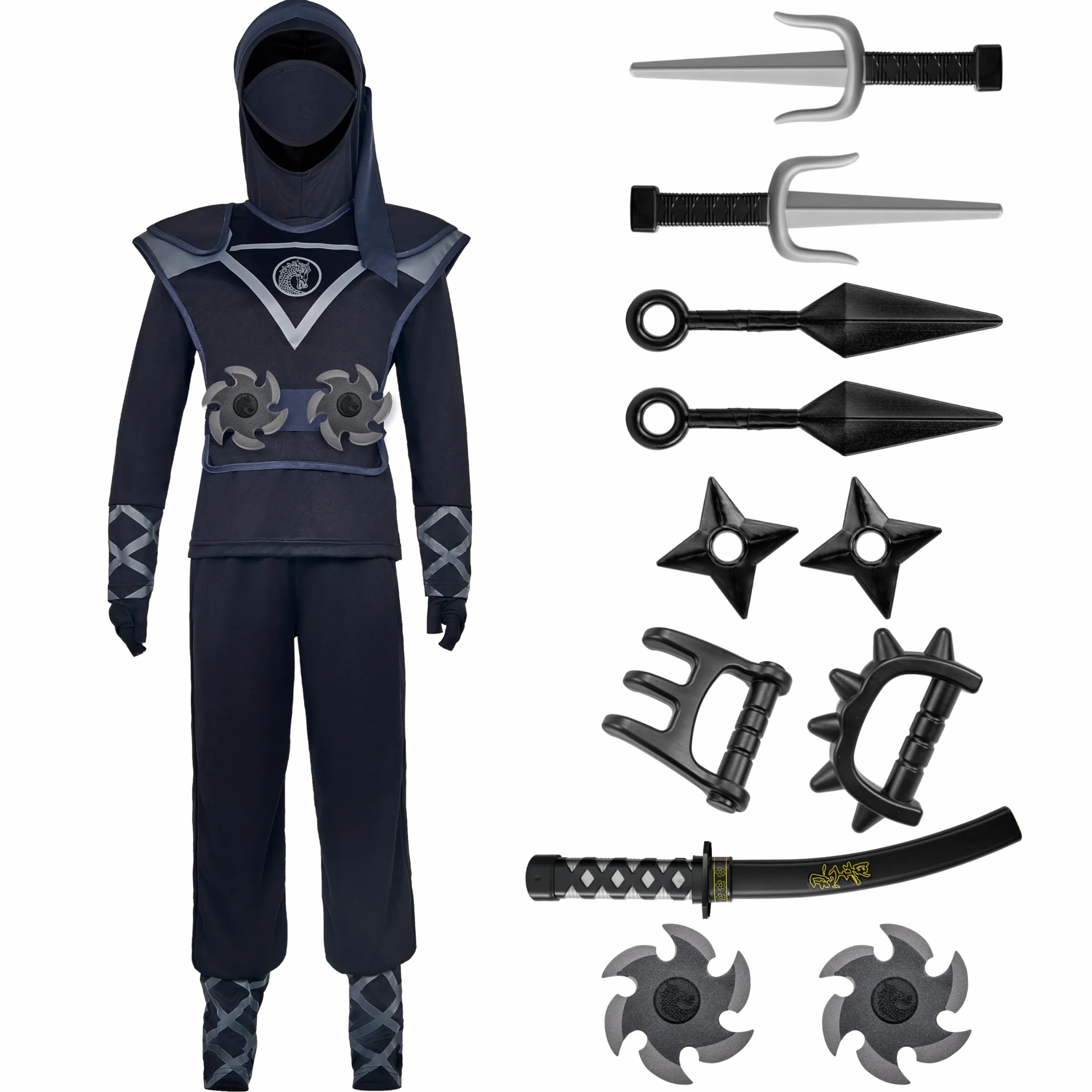 Spooktacular Creations Deluxe czarny kostium ninja zestaw z materiału piankowego Ninja, zabawka, dla dzieci, strój Kung Fu, pomysły na Halloween