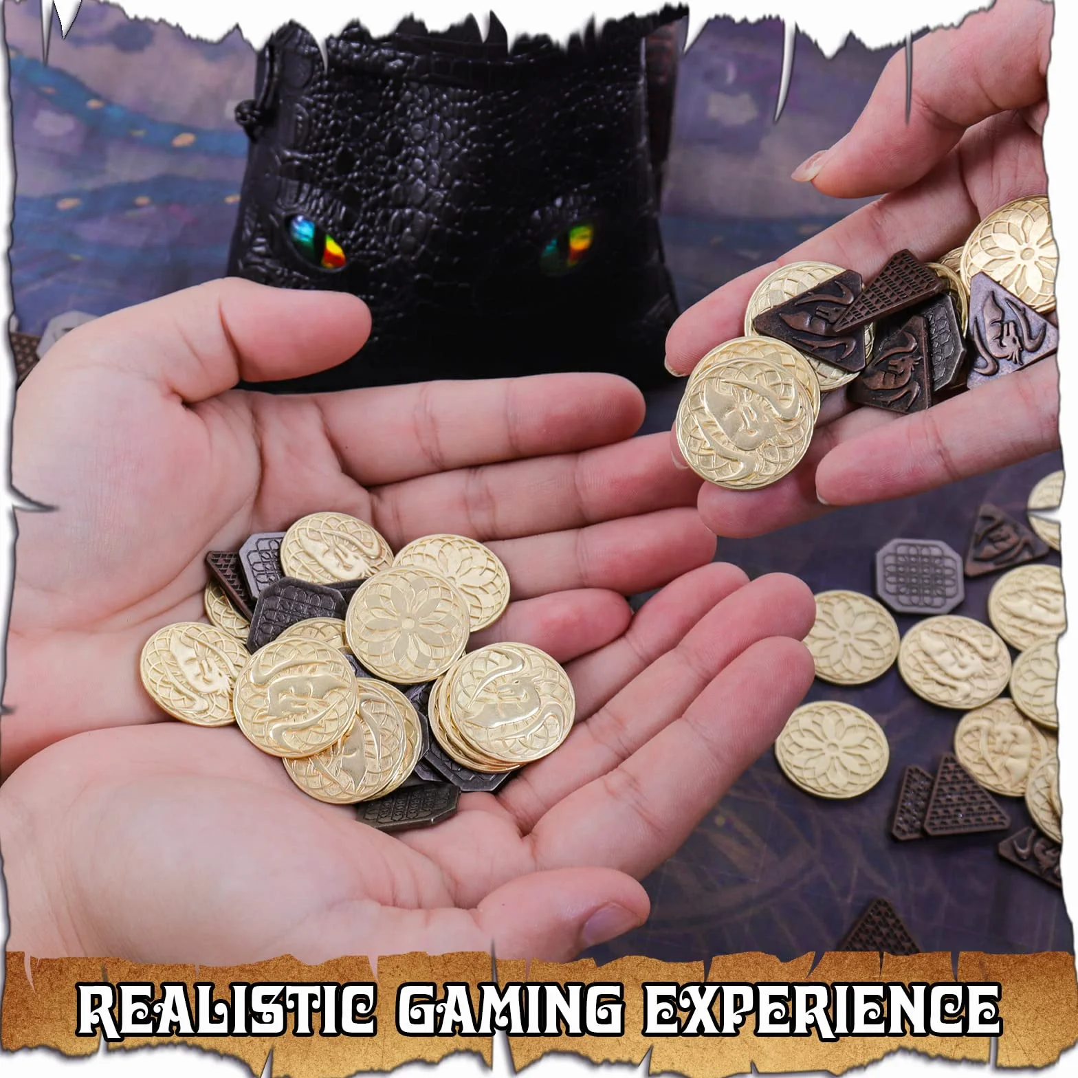 120 szt., metalowe, srebrne i miedziane monety DND, żetony DND i akcesoria, z torbą ze skóry PU, sztuczne monety do gry planszowej cosplay