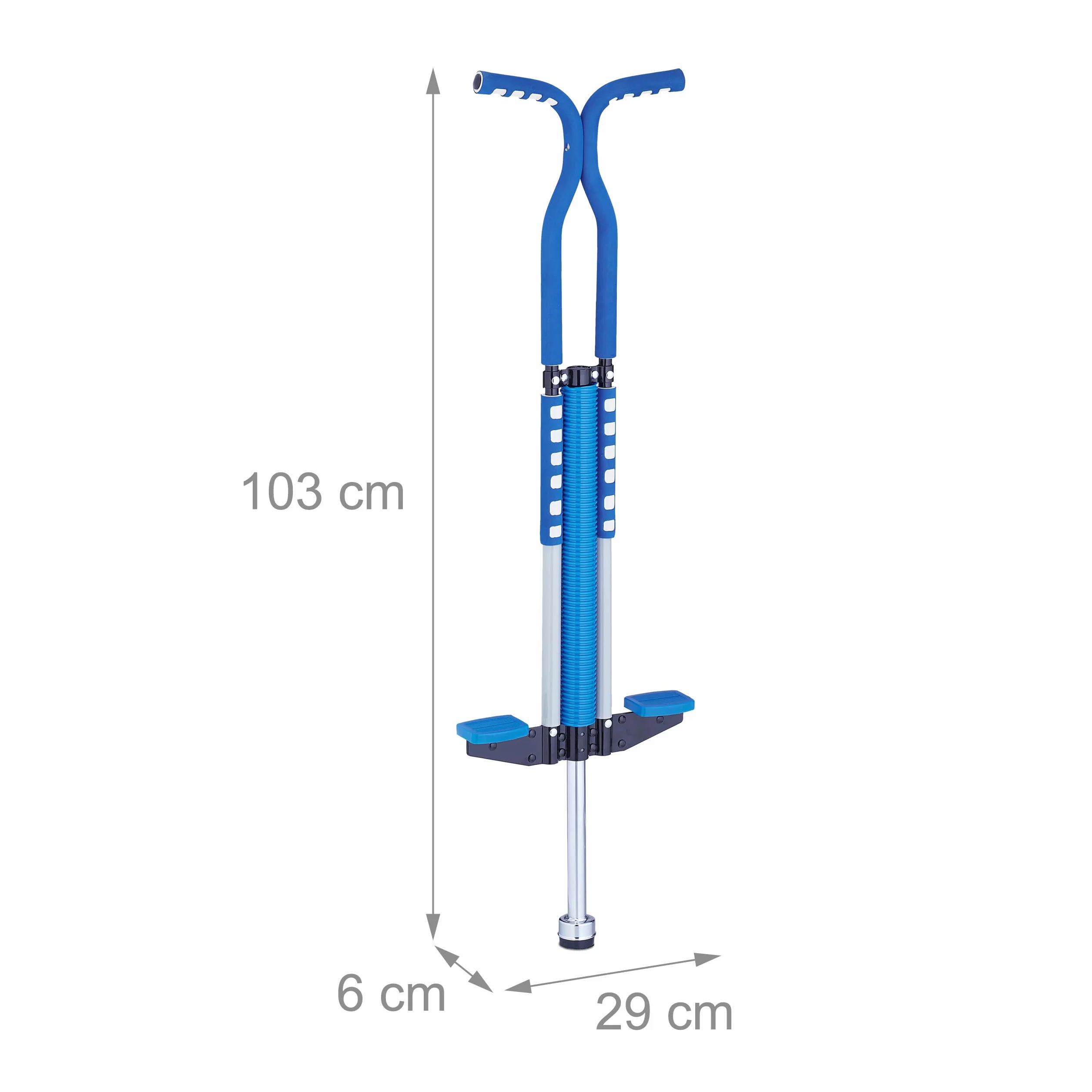 Relaxdays Kij pogo, dla dzieci, do 60 kg, wyściełany, do użytku na zewnątrz, antypoślizgowa, stal nierdzewna, niebieska, pianka, tworzywo sztuczne