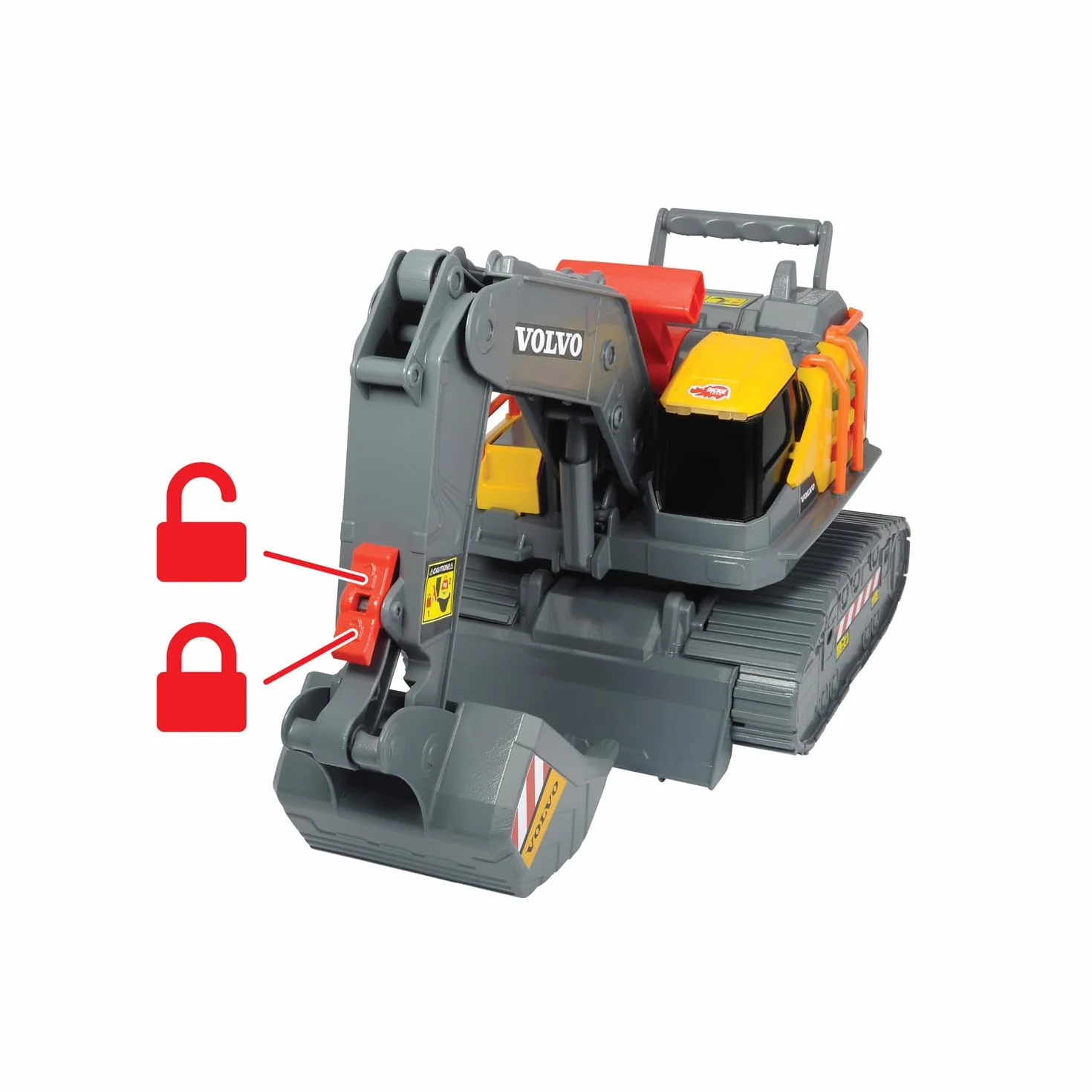 Dickie Toys 203725006 VOLVO Oficjalna licencjonowana Zabawkowa Koparka z wykrywaniem ciężaru, wykrywa 3 różne poziomy ciężaru, światło i dźwięk, 30 cm, do zabawy w piaskownicy dla dzieci od 3 lat
