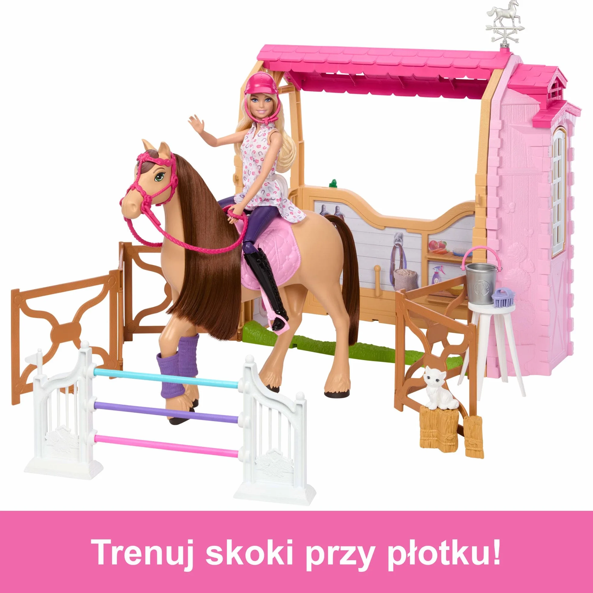 Barbie Stadnina Marzeń Zestaw filmowy z lalką, figurką konika i akcesoriami; ponad 25 elementów i 6 obszarów zabawy; inspirowany serialem Zagadki Barbie: Wielki Pościg JDN43