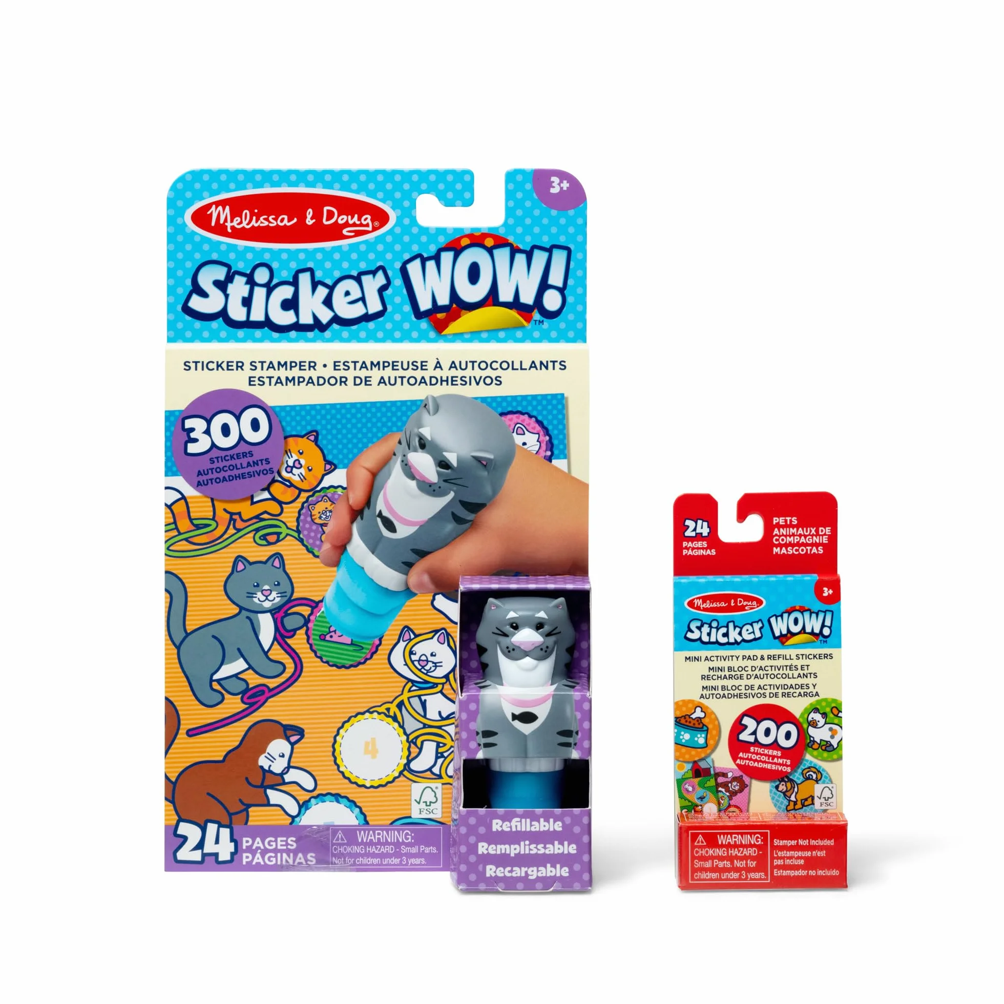 Melissa & Doug Naklejka Wow!™ Pakiet kota: 24-stronicowa podkładka do aktywności, stempel naklejki, mini podkładka do aktywności, 500 naklejek, sztuka i rzemiosło zabawka Fidget kolekcjonerska postać