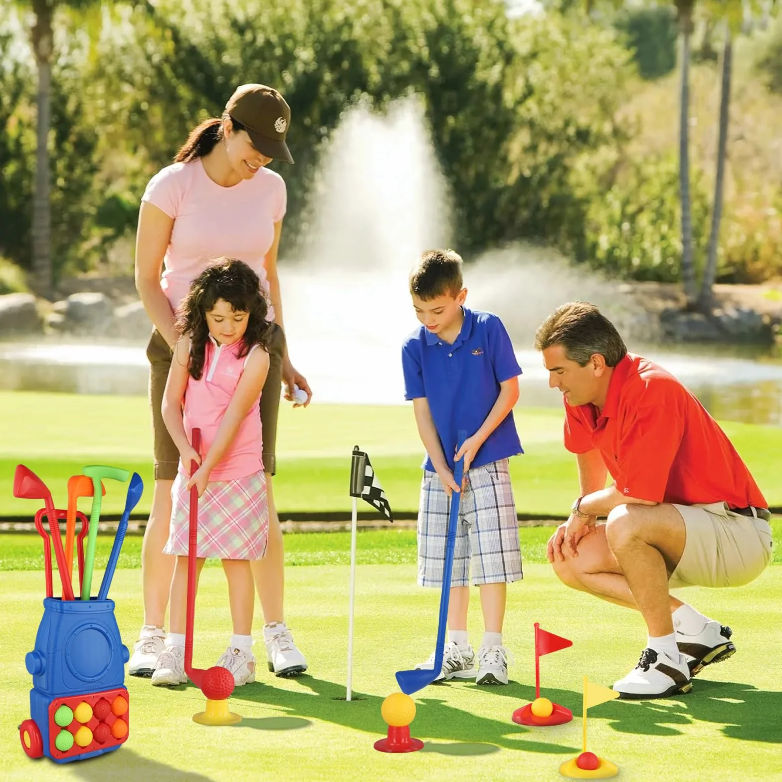 Zestaw zabawek golfowych dla dzieci, walizka golfowa, 4 kije golfowe, 8 piłek, gry na zewnątrz dla dzieci, zestaw zabawek golfowych dla dzieci, zabawki golfowe dla chłopców, dziewcząt