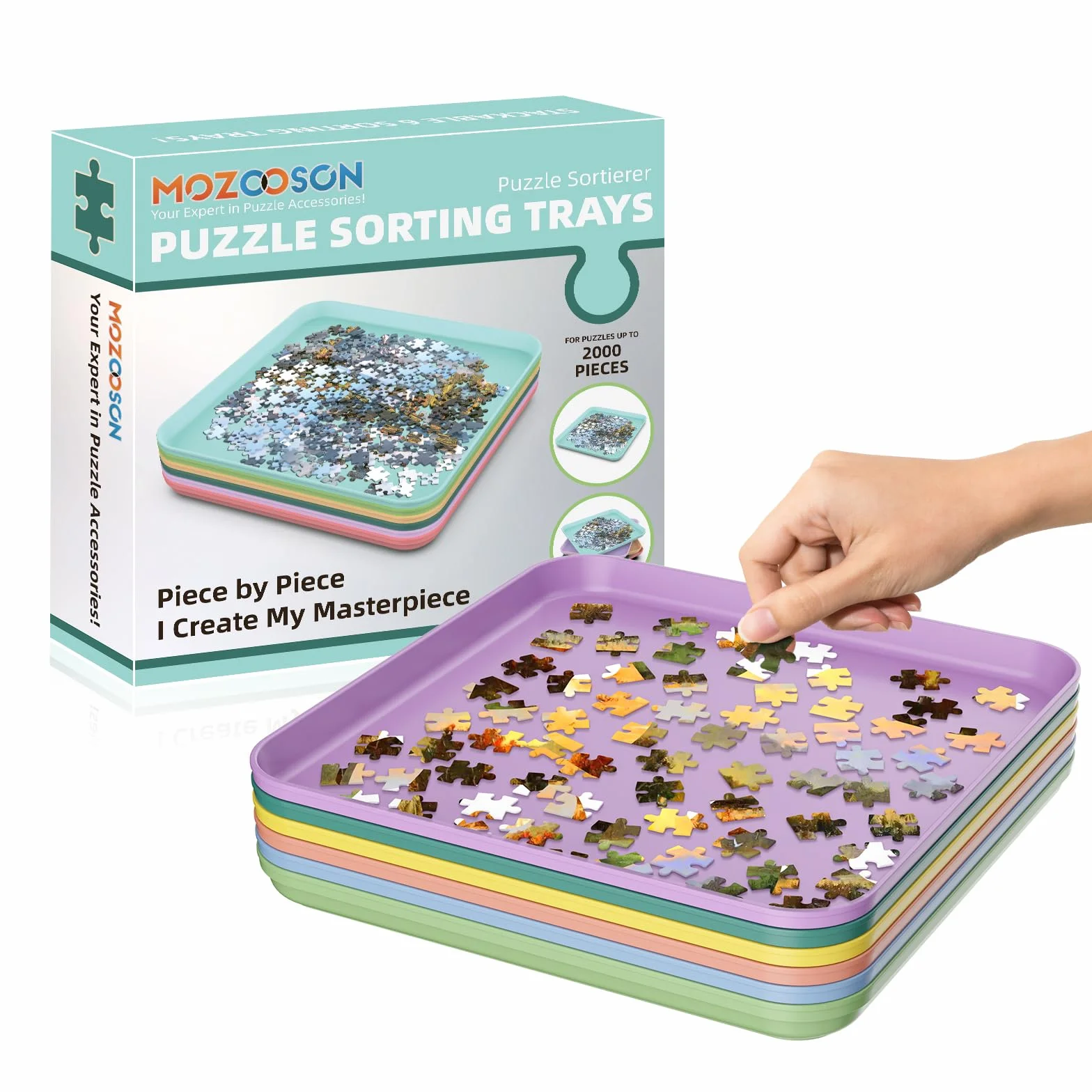 Puzzle tace do sortowania, 6 sztuk, zestaw akcesoriów do sortowania, do układania w stos, do 500/1000/2000 sztuk, tace na prezent dla miłośników puzzli, do organizacji puzzli