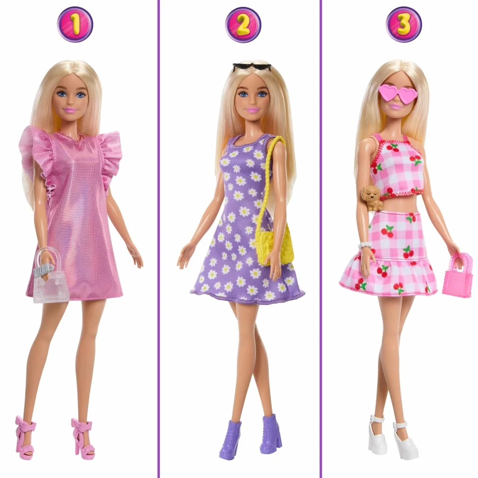 Barbie Szafa Marzeń Zestaw do zabawy z lalką blondynką, szafą (ponad 90 cm szerokości), ubranka dla lalki i akcesoria; 25 elementów, 3 pełne stylizacje Zestaw garderoba, HXD58