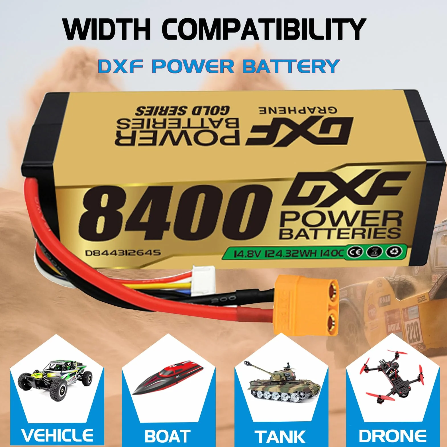 DXF 14.8V 120C 8400mAh 4S Lipo bateria twarda z wtyczką XT90 do RC Buggy Truggy Crawler Monster samochód łódź ciężarówka （2PCS）