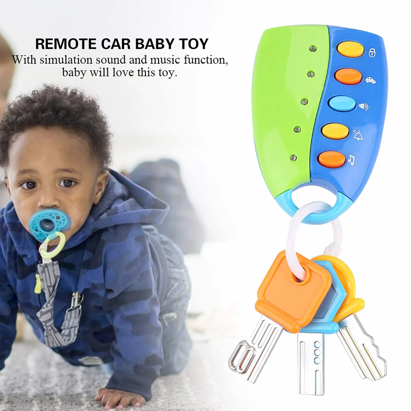 lyrlody Baby Toy, Zdalnie Sterowane Auto z 3 Kolorowymi Kluczami i 5 Przyciskami, Efekty Dźwiękowe i Migające Światła, z Funkcją Muzyczną, dla Dzieci Wczesnej Nauki (BLUE)