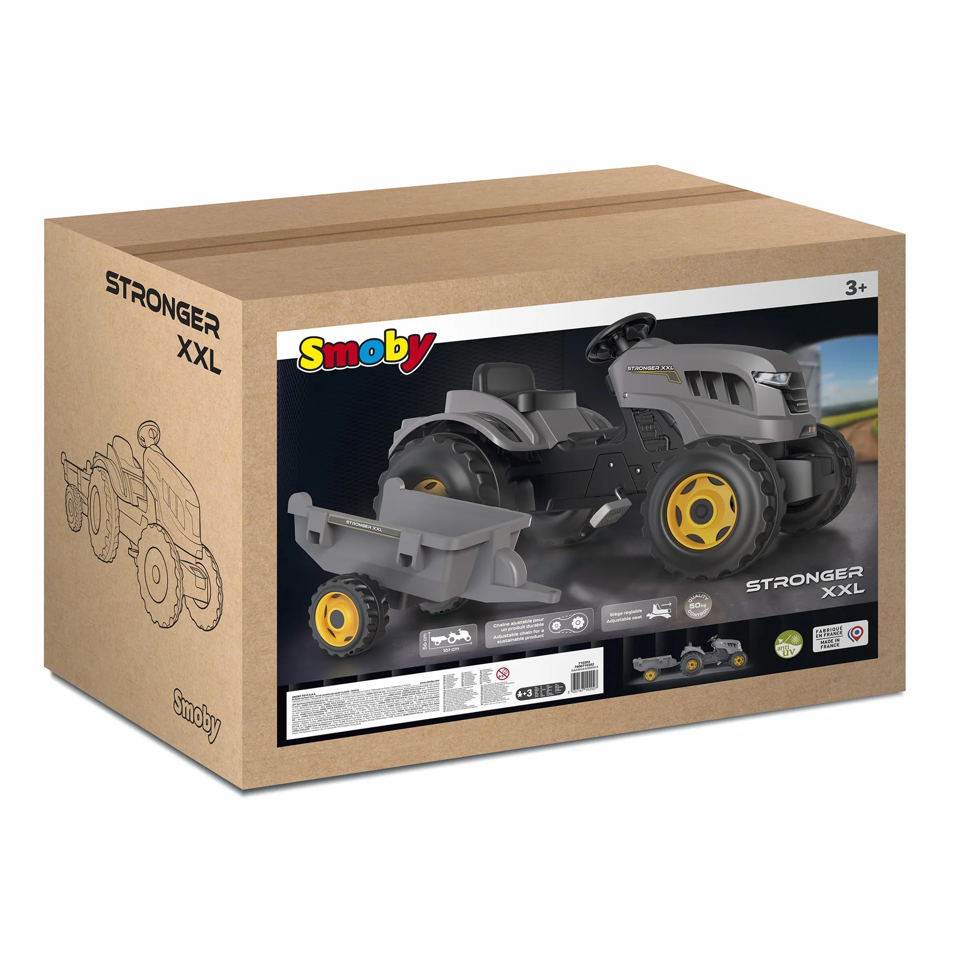 Smoby - Mocniejszy traktor XXL + przyczepa - Duży dziecięcy traktor na pedały - Regulowane siedzenie - Kierownica z klaksonem - Od 3 lat - Wyprodukowano we Francji