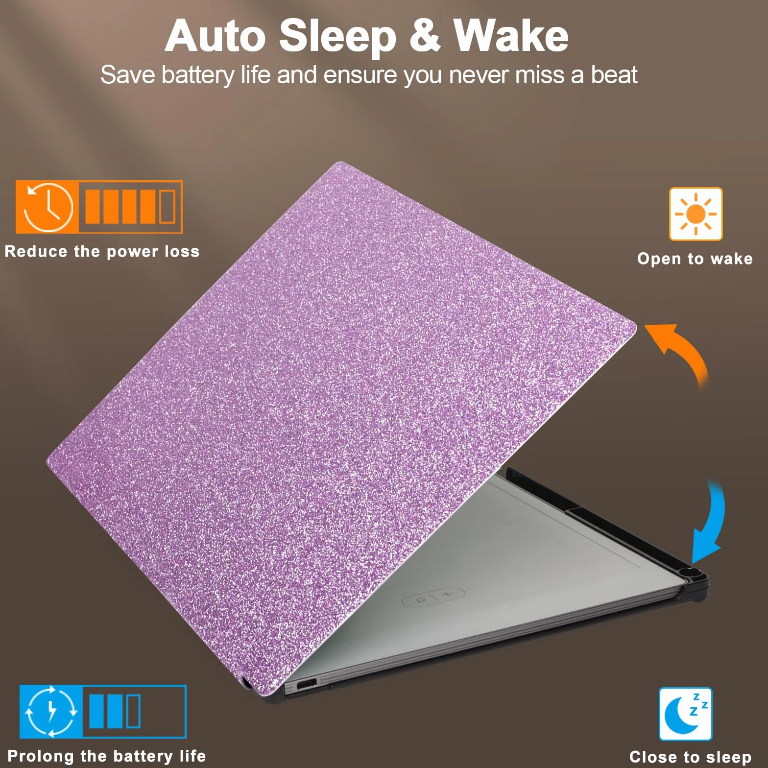 Caweet Pokrowiec na stojak do Remarkable Paper Pro 11,8 cala 2024, twarda obudowa ochronna z etui na auto-Sleep/Wake, w zestawie uchwyt na długopis i pasek na rękę, brokatowy fioletowy