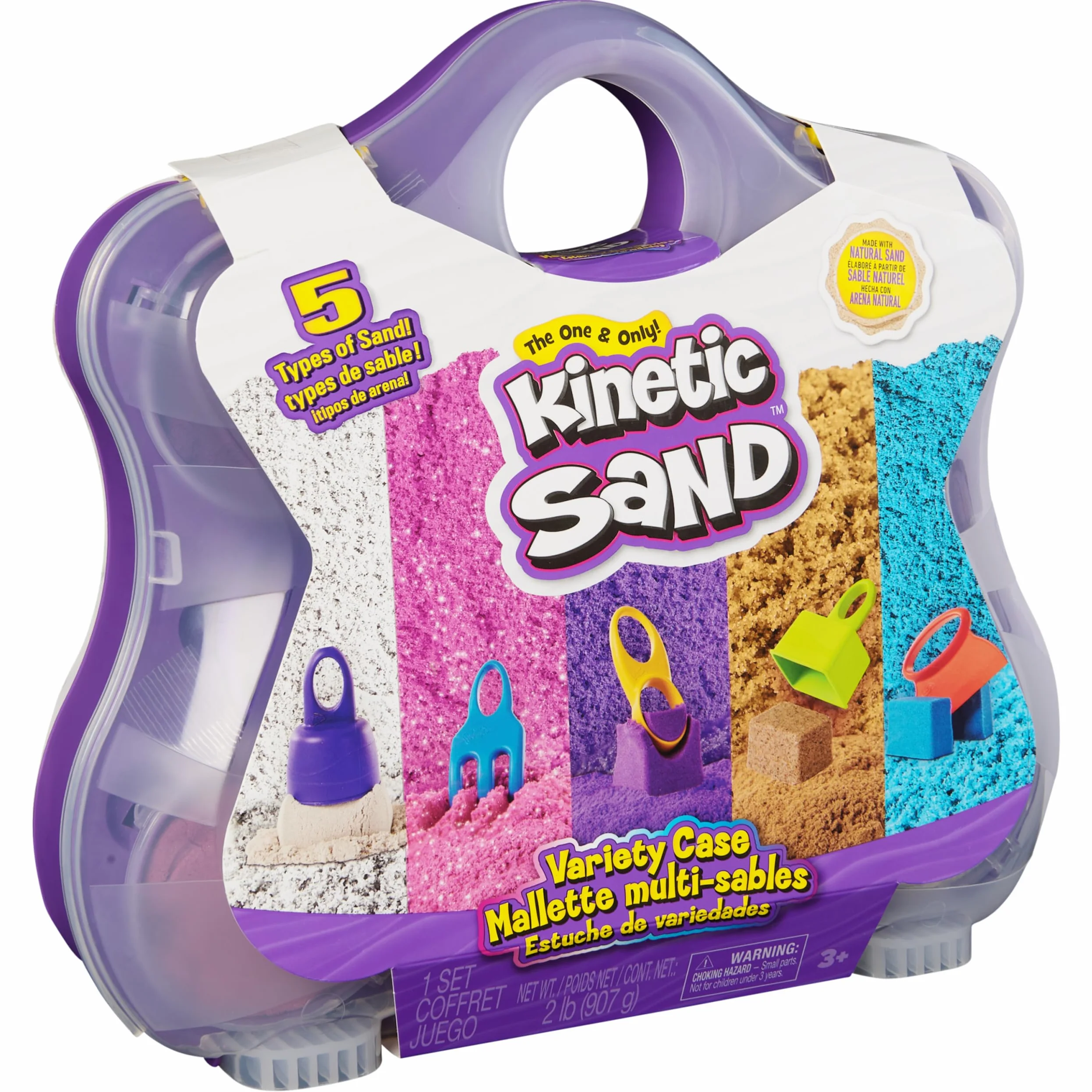 Kinetic Sand Walizka do zabawy w kolorach – 907 g magicznego piasku ze Szwecji w 5 kolorach i z 5 narzędziami do kreatywnej zabawy w pomieszczeniach, dla dzieci od 3 lat