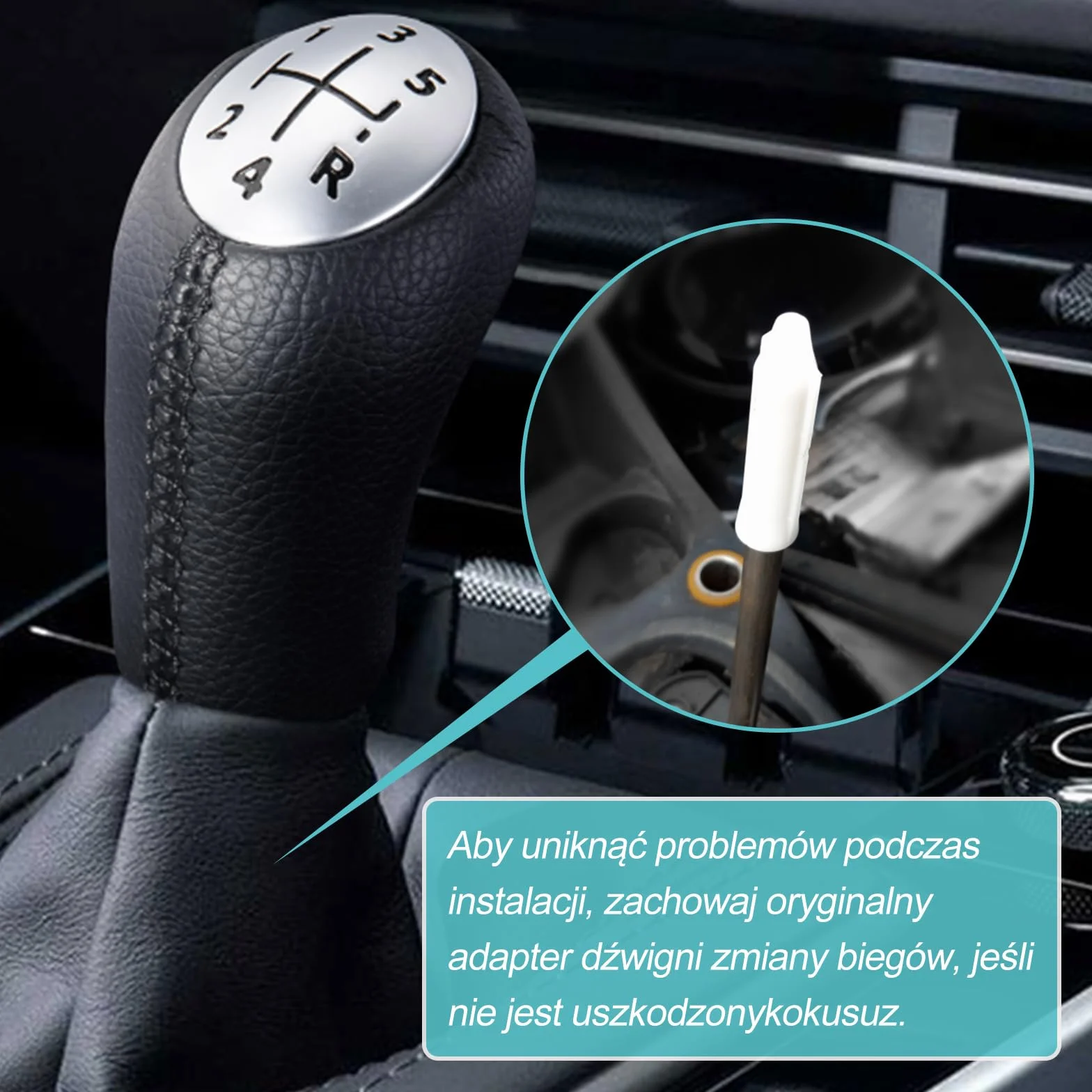 Gałka dźwigni zmiany biegów Spurtar Clio 3 do Renault Clio III 2005-09, Megane 2 Laguna 2 2003-09, Clio 4 2012-19 czarna skóra, z adapterem