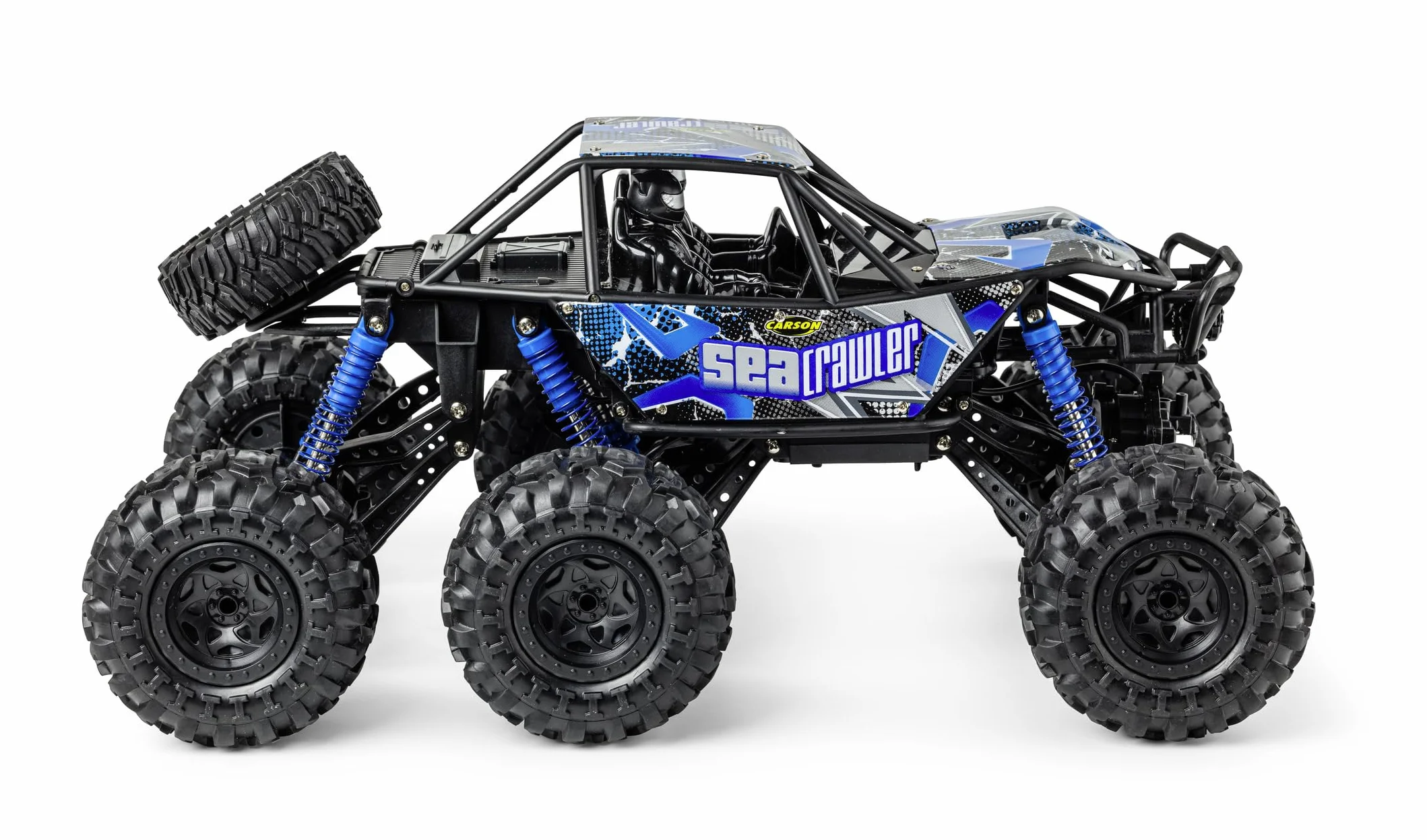 Carson 500404288 1:10 Sea Crawler 6 x 6 100% RTR niebieski – samochód RC jako pojazd amfibii, 100% RTR, do lądu i wody, wytrzymały i wodoodporny, z pilotem zdalnego sterowania 2,4 G