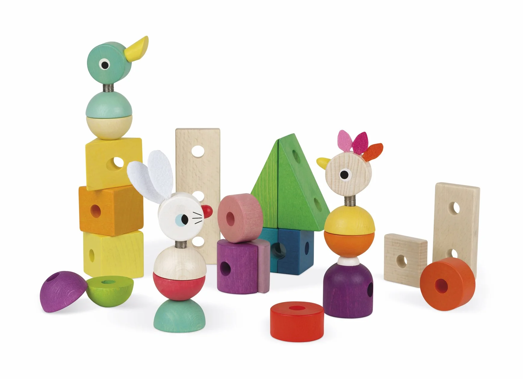 Janod - Zigolos Giant Multicoloured Wooden Train - 2-In-1 Early Learning Pull-Along Toy - Motor Skills Training - Water-Based Paint - Fsc Certified - from 1 Year Old, J08202