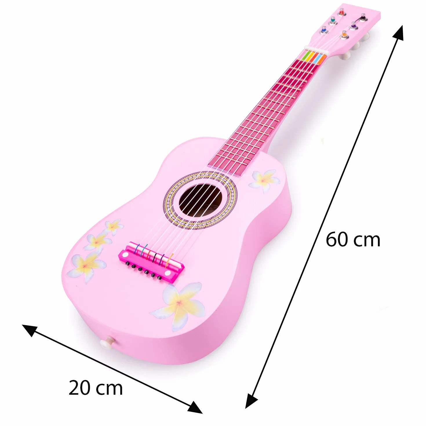 New Classic Toys - 10348 - instrument muzyczny - zabawka gitara drewniana - różowa z kwiatami