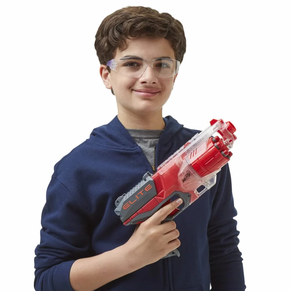Wyrzutnia Nerf Elite Disruptor, 6-strzałkowy magazynek obrotowy, 6 strzałek Nerf Elite, ogień ciągły, półprzezroczysty czerwony, dostępna tylko w serwisie Amazon