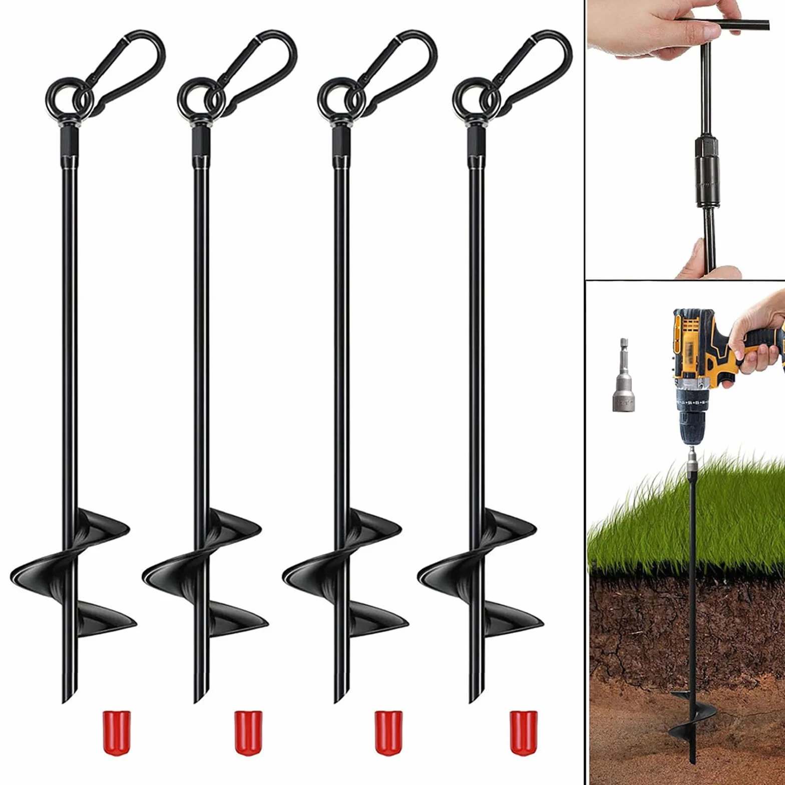 Zestaw kotw gruntowych do trampoliny, 40 cm, zestaw kotwy gruntowej do trampoliny, zestaw do mocowania namiotów, huśtawek, zadaszeń, metalowych kotw do trampoliny, silny wiatr