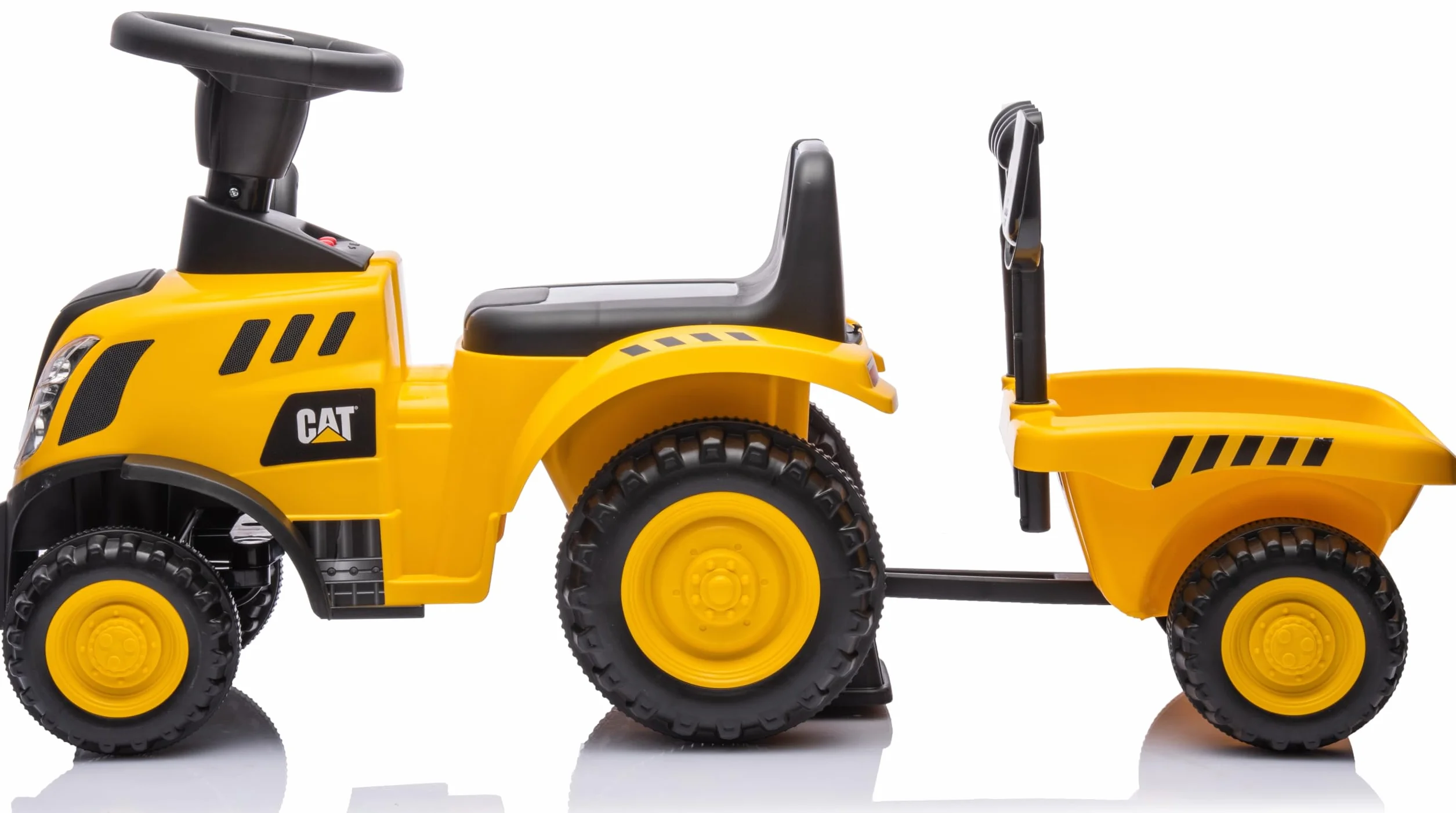 sun baby Jeździk dla dzieci Traktor z przyczepą New Holland, łopatka oraz grabki w zestawie, efekty dźwiękowe i świetlne, odczepiana przyczepka (Żółto-Czarny)