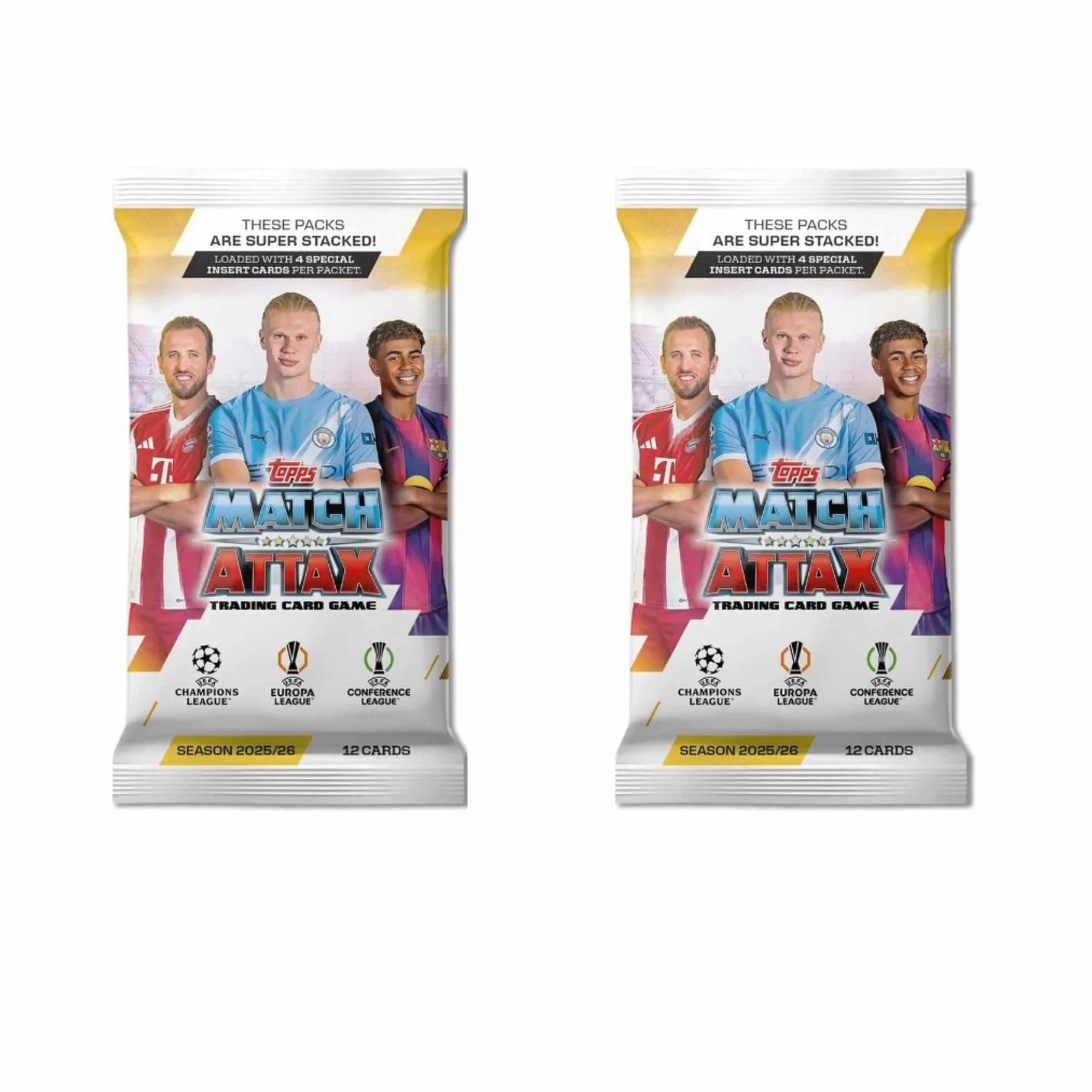Topps Match Attax 25/26 UEFA Champions League – 2 booster Packs po 12 kart, w zestawie karty specjalne – w zestawie ochrona wysyłki HeartGlobal
