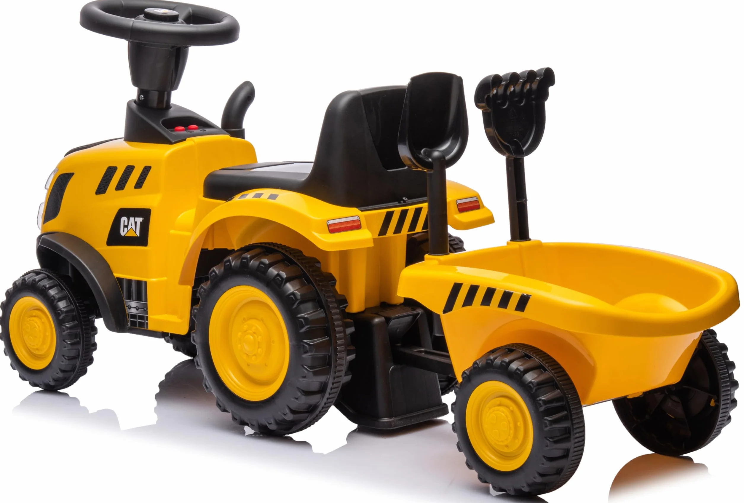 sun baby Jeździk dla dzieci Traktor z przyczepą New Holland, łopatka oraz grabki w zestawie, efekty dźwiękowe i świetlne, odczepiana przyczepka (Żółto-Czarny)