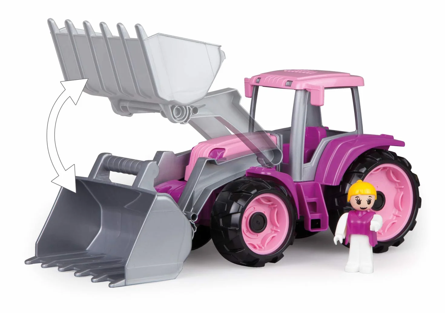 Lena 04452 TRUXX Traktor Pink z przednią łopatą, pojazd ok. 34 cm, traktor z szuflą do koparki i ruchomą figurką do zabawy, pojazd do zabawy dla dziewczynek od 2 lat w kolorze różowym, fioletowym