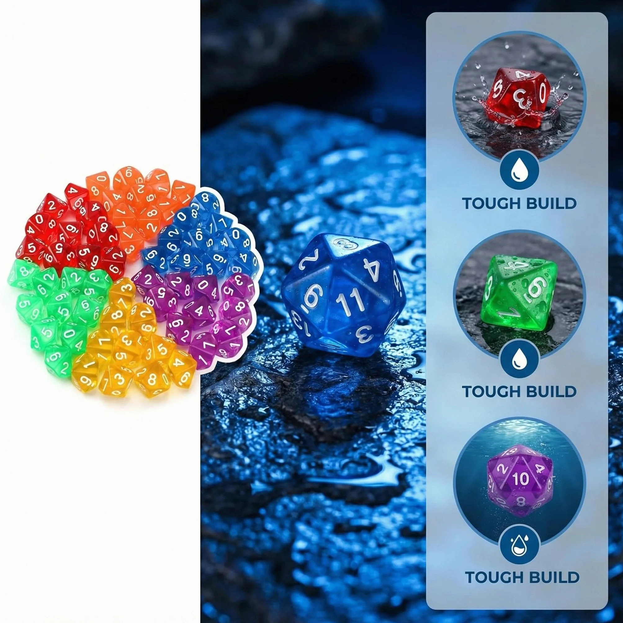 Zestaw 60 sztuk wielościennych kostek D10 – 10-stronicowe akrylowe Dice w 6 kolorach, kostki do gry DND, RPG, MTG, gier planszowych, gier karcianych i stołowych
