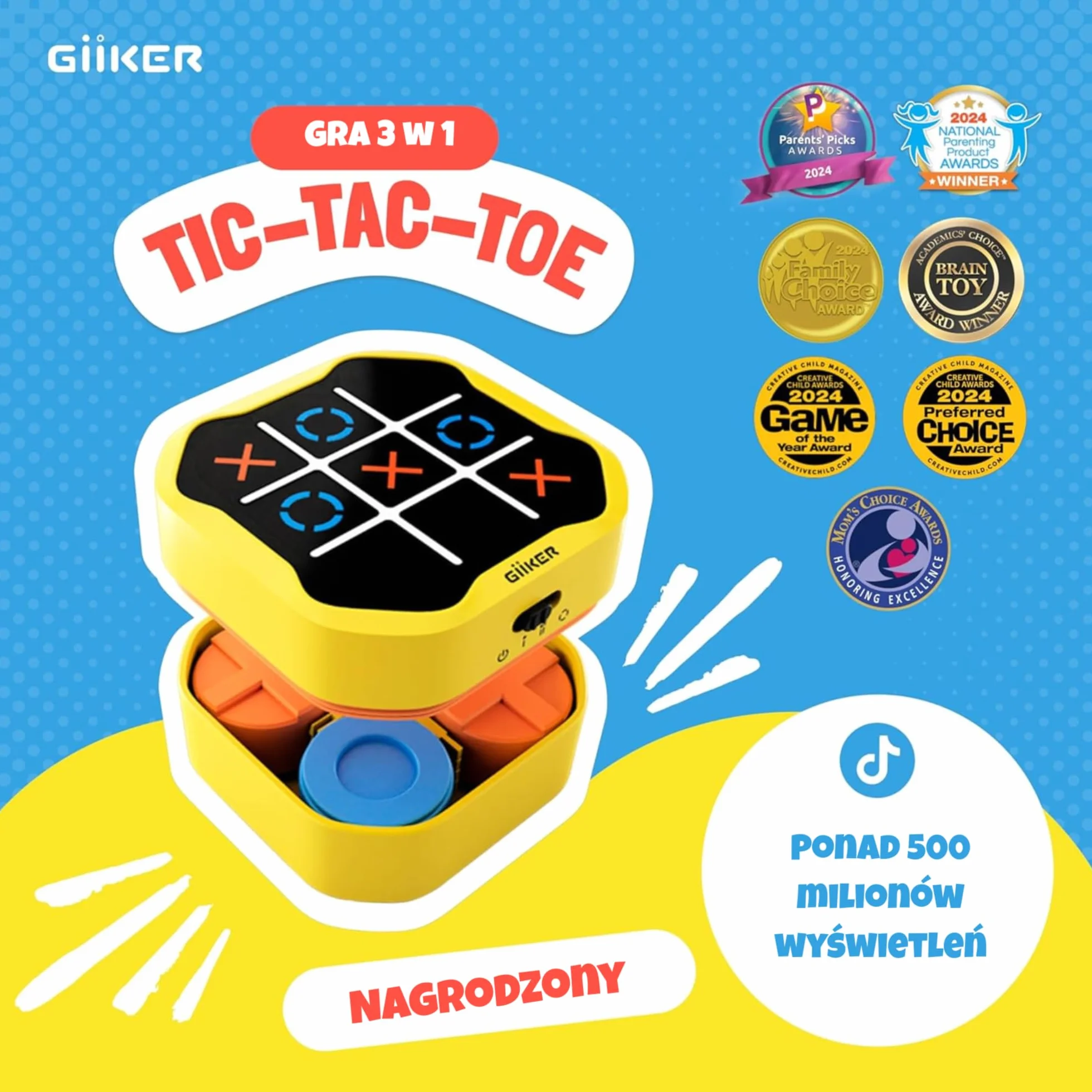 GiiKER Tic Tac Toe Bolt, ręczna konsola do puzzli 3 w 1, przenośna gra podróżna