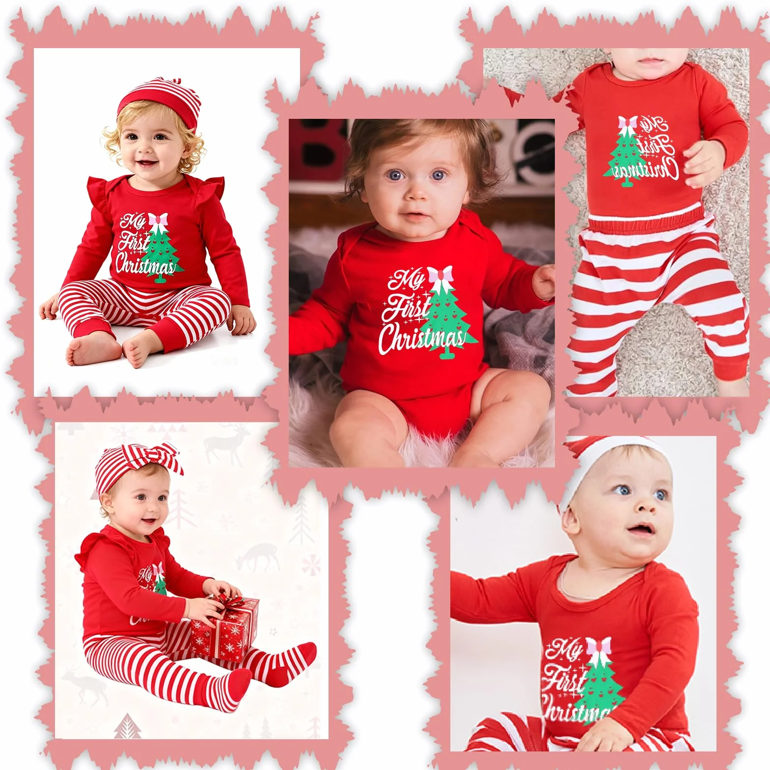 Strój bożonarodzeniowy dla dziewczynki, strój My First Christmas dla noworodków, na Boże Narodzenie, zestaw strojów bożonarodzeniowych, śpioszki, spodnie, kapelusz, opaska na czoło, 0-18