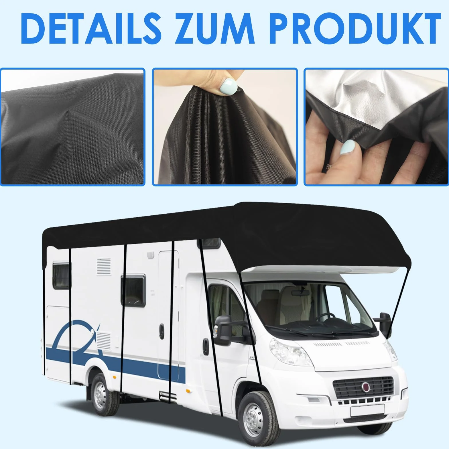 Dach ochronny do przyczepy kempingowej, wodoszczelna plandeka 210D, 8,5 x 3 m, nadaje się do przyczep kempingowych, furgonetki, autobusów, kamperów