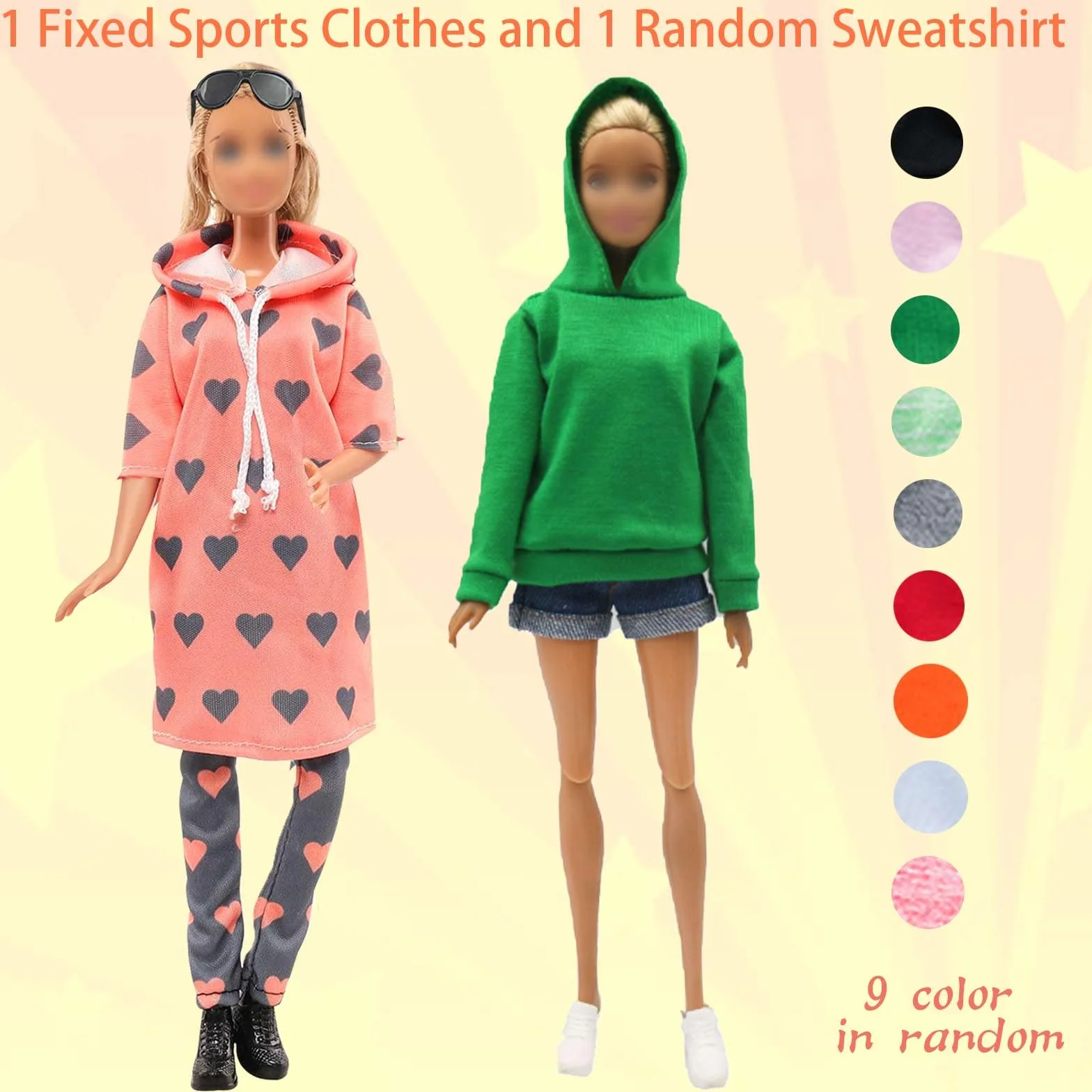 Ubrania i akcesoria dla lalek, 11,5 cala/30 cm, sportowy styl losowy 1 bluza z kapturem 3 odzież sportowa 1 kamizelka 3 spodnie 1 czapka baseballowa 2 trampki 4 sukienki 1 okulary przeciwsłoneczne 2