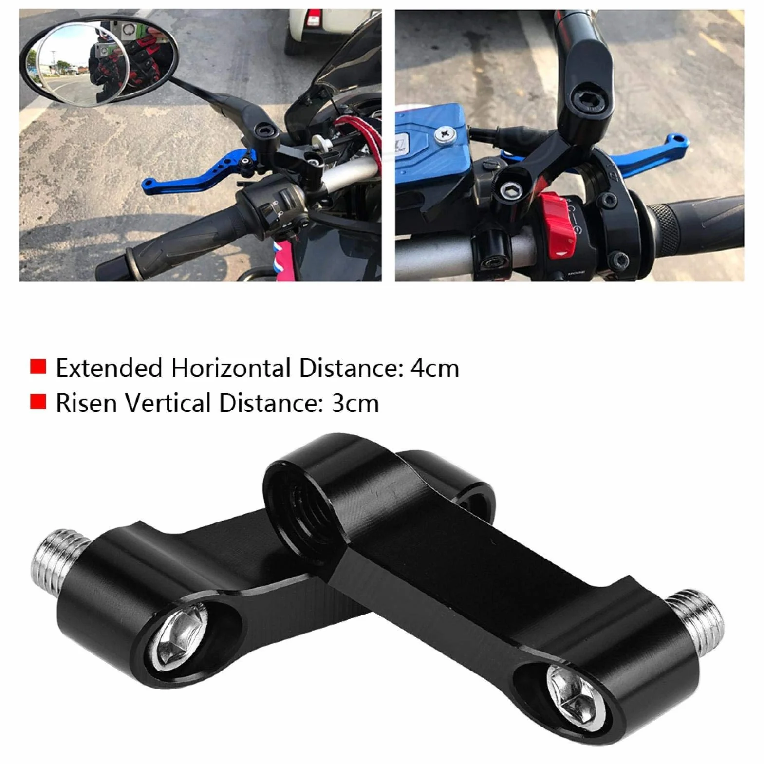 Akozon Mirror Adapter, M10 / M8 Riser Mount Extension 1 zestaw Motocyklowe lusterko wsteczne Zestaw adaptera Akcesoria motocyklowe Czarny