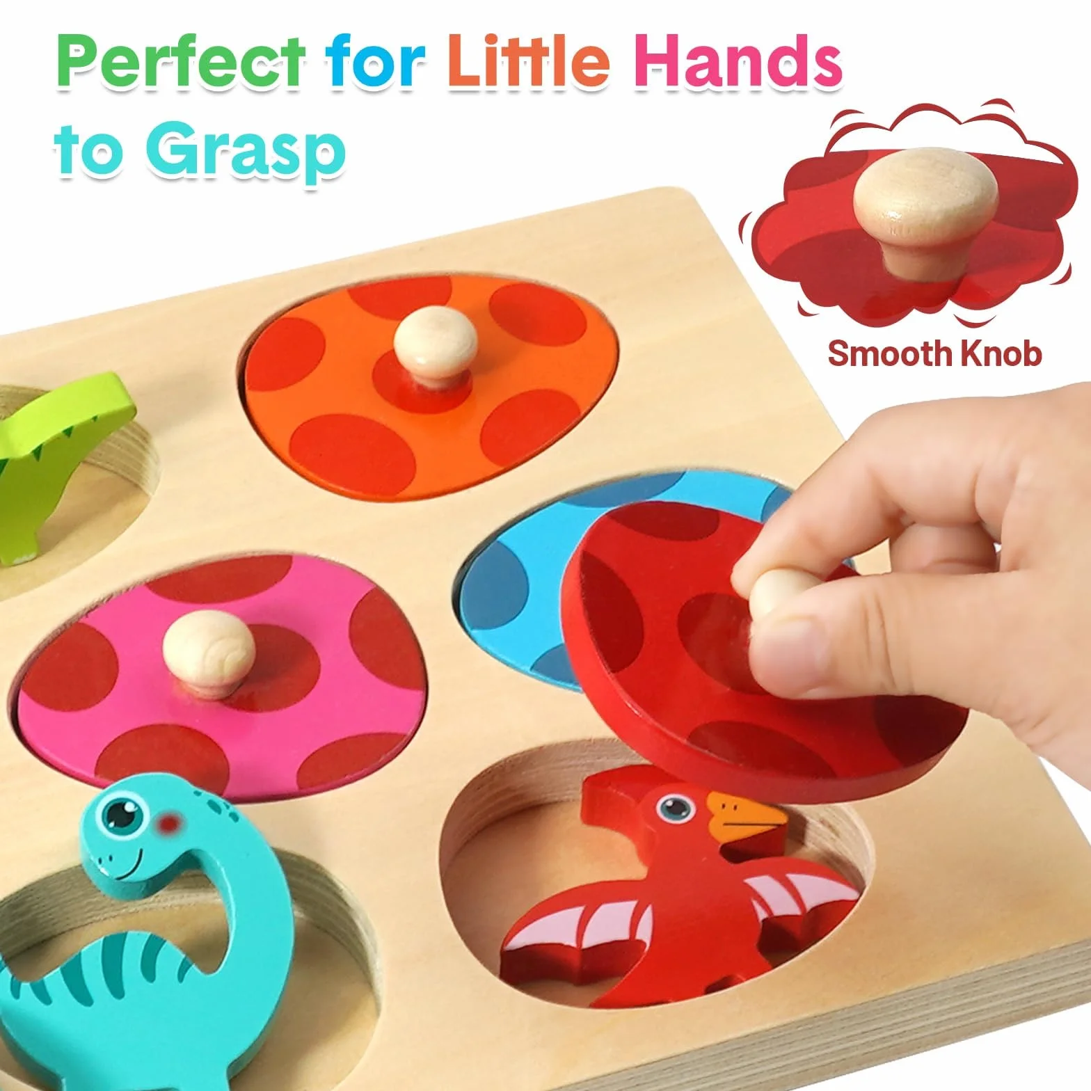Dinozaury drewniane zabawki puzzle z guzikami, Goorder Montessori zabawka dla dzieci 1 2 i 3 lata, interaktywna gra edukacyjna puzzle, gry dla dzieci nauka dla chłopca, dziewczyny, urodziny, Boże