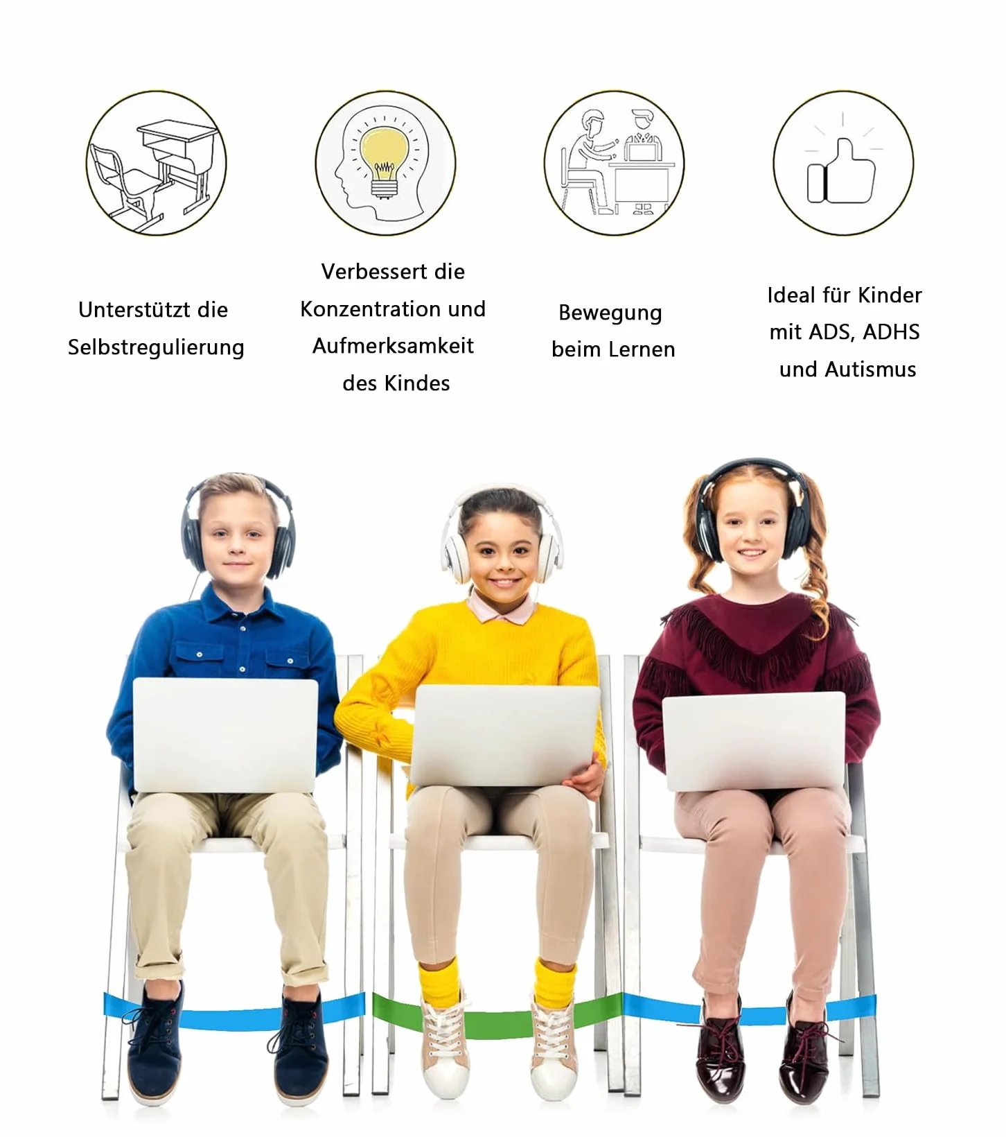 10 sztuk taśm na krzesło dla dzieci z ADHD – elastyczne taśmy fidget do szkoły i domu – idealne do huśtawek stóp, ADHD i autyzmu