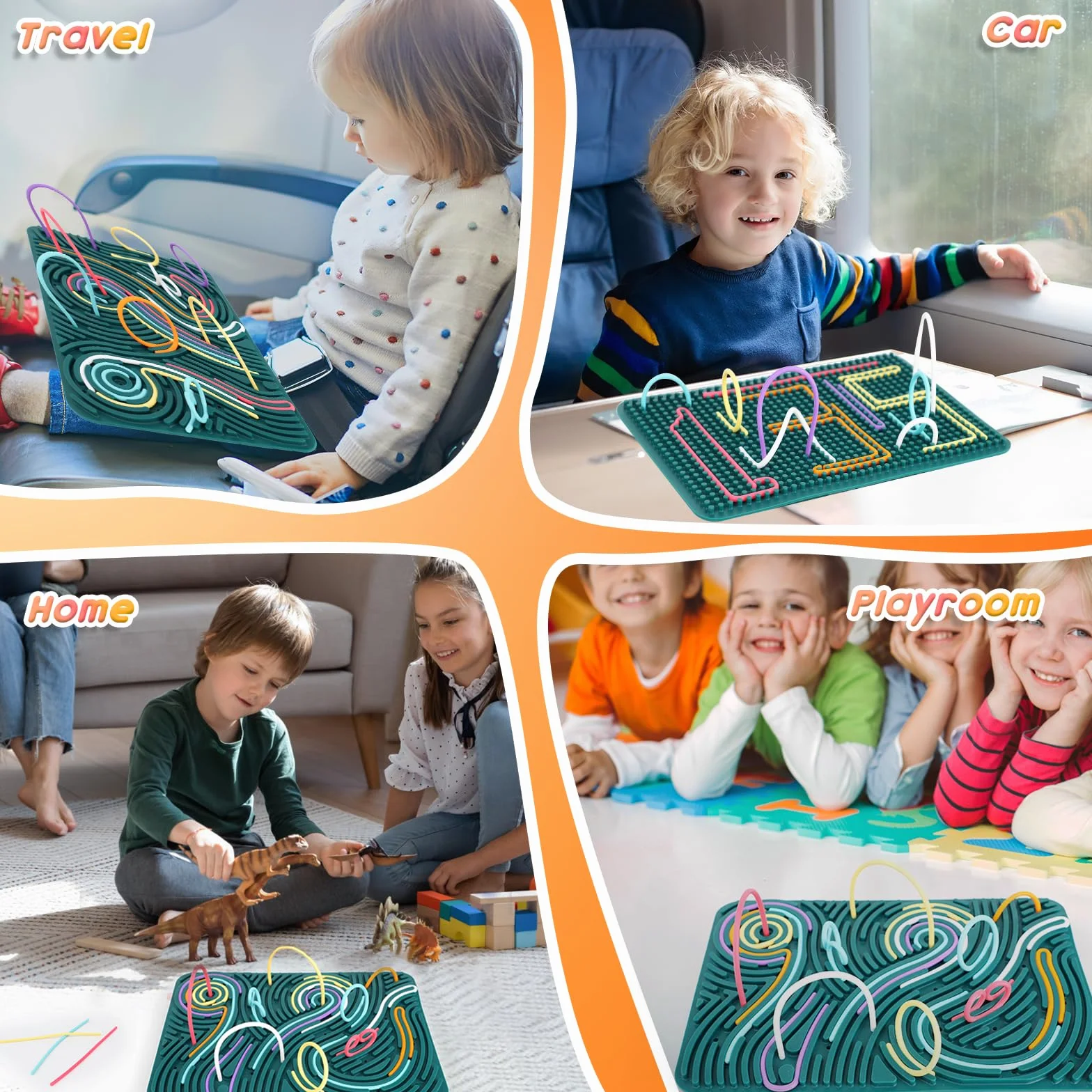 ddLUCK Large Sensory Activity Board, 20 x 29,5 cm Silikonowa podwójna zabawka sensoryczna dla autyzmu i ADHD, stres, lęk, dzieci w wieku od 3 lat i dorosłych, z torbą podróżną i 40 strunami